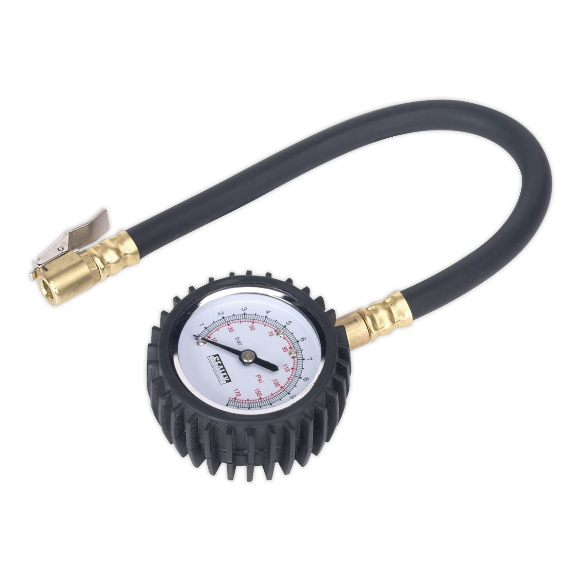 Sealey Tyre Pressure Gauge with Clip-On Chuck 0-7bar(0-100psi)