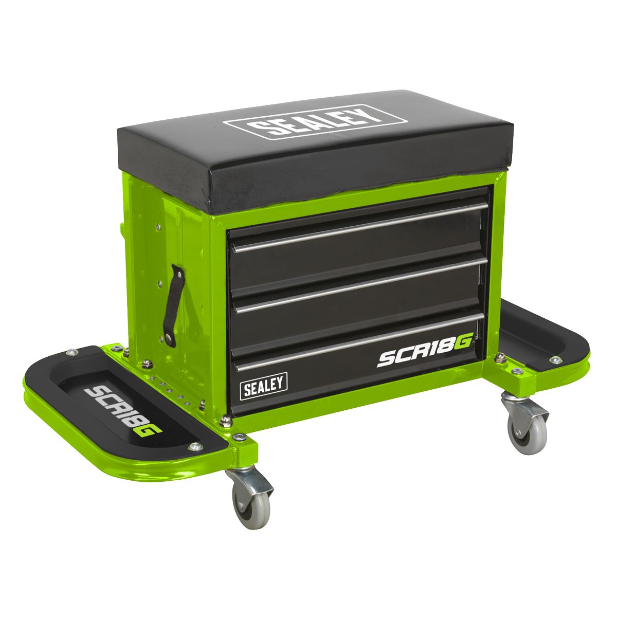 Sealey Mechanics Rolling Utility Seat and Toolbox with Drawers Green