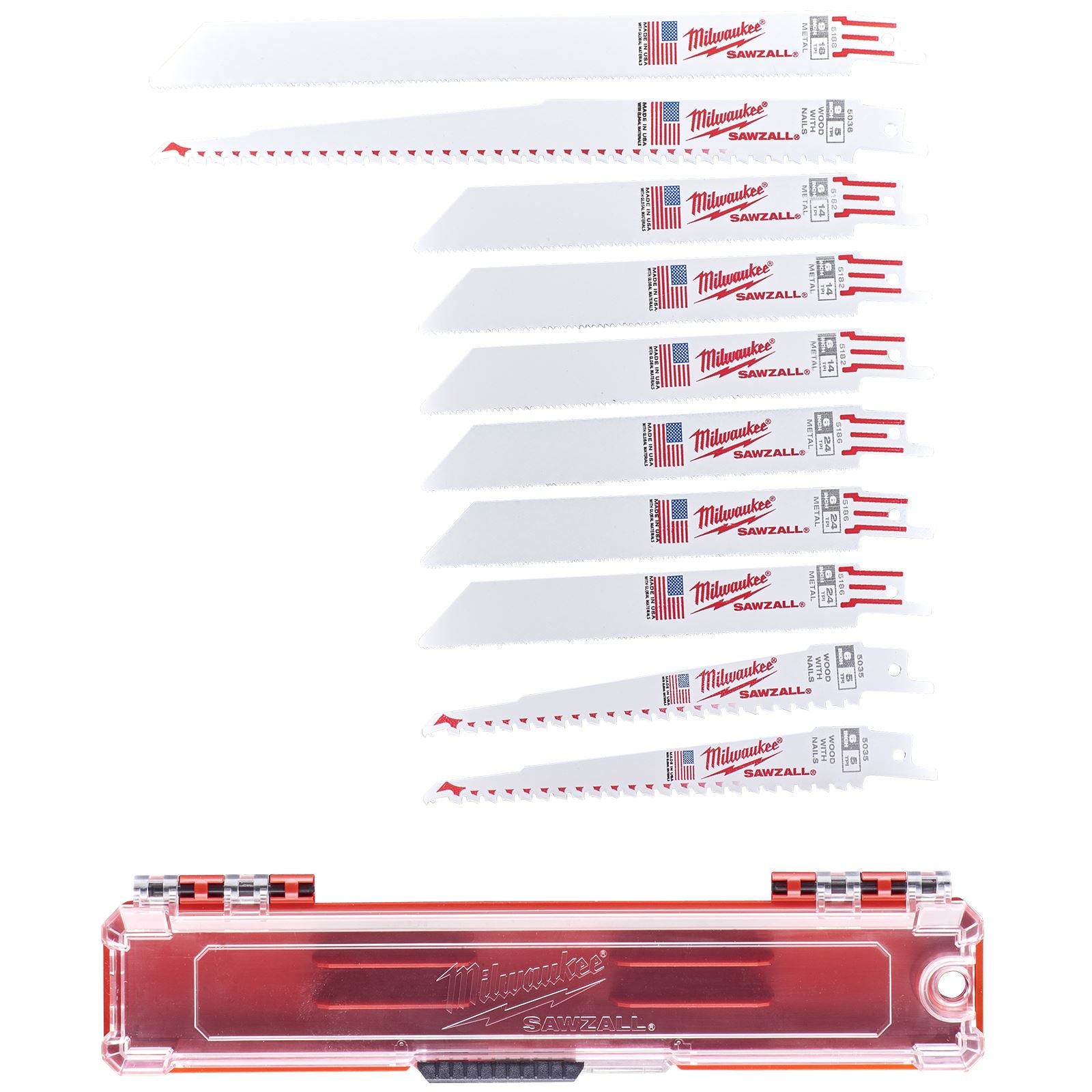 Milwaukee SAWZALL Reciprocating Saw Blade Set 10 Piece in Case for Wood and Metal