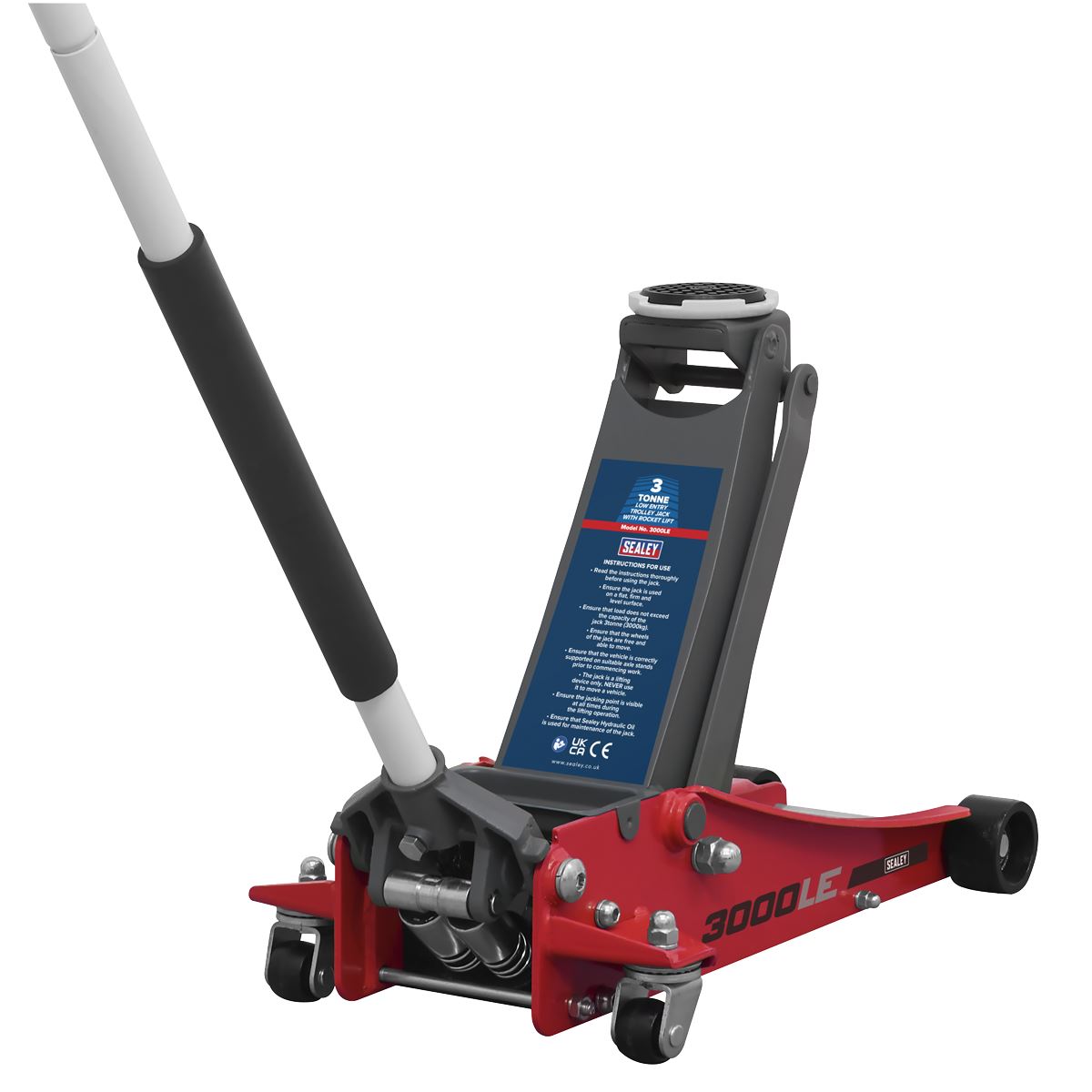 Sealey Trolley Jack 3 Tonne Low Profile Rocket Lift Red