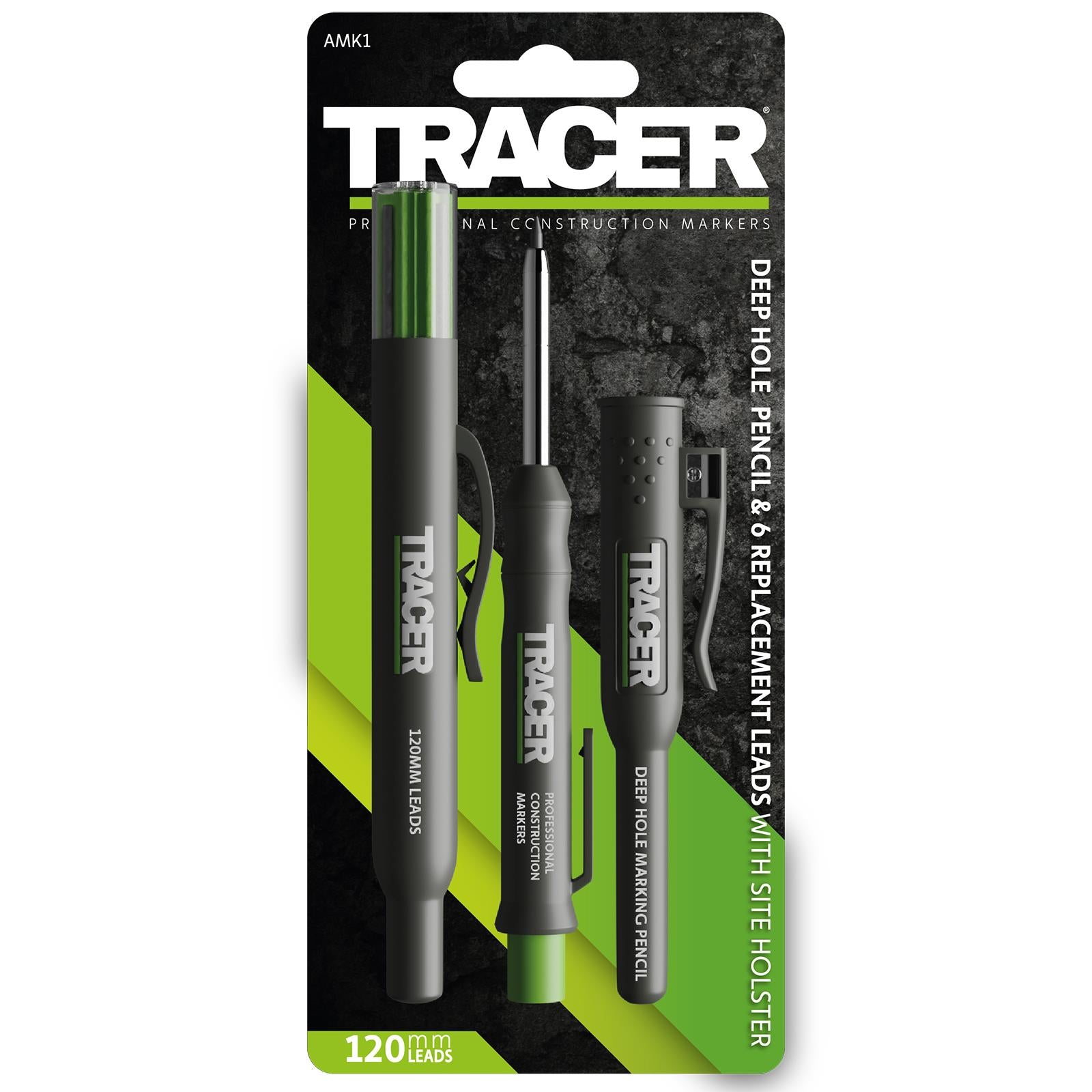 TRACER Deep Hole Pencil Marker with ALH1 6 Replacement Leads with Site Holster