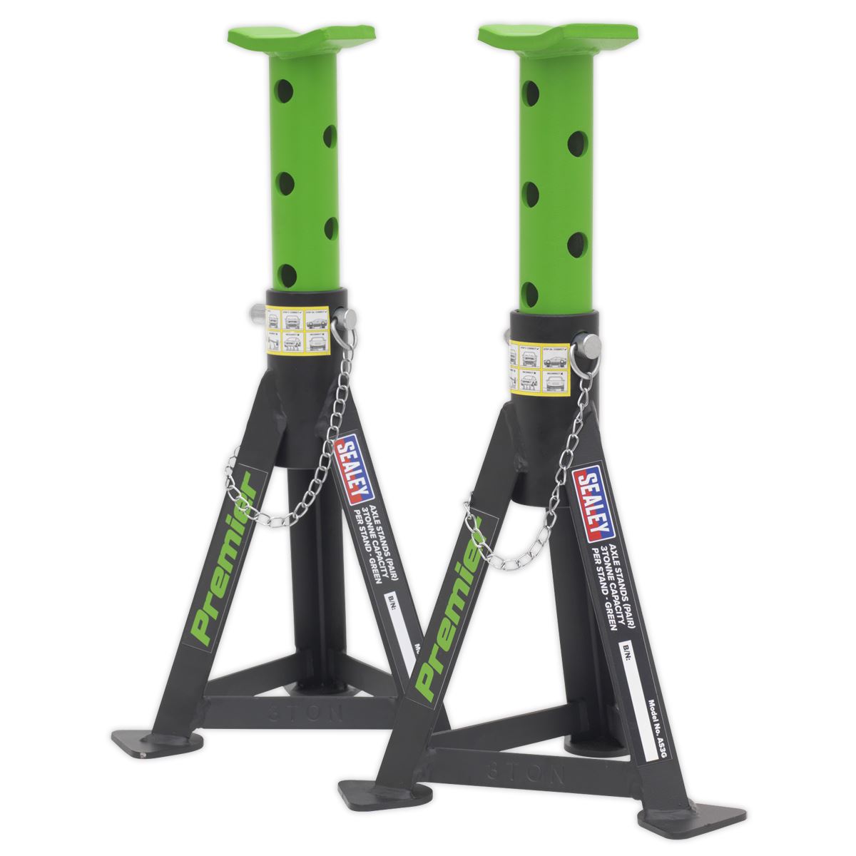 Sealey Premier Axle Stands (Pair) 3 Tonne Capacity per Stand - Green