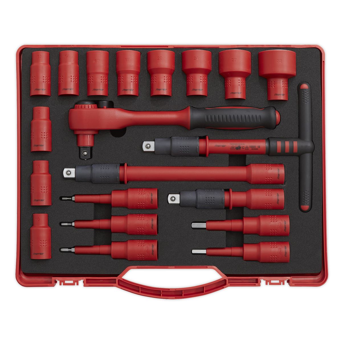 Sealey Premier Insulated Socket Set 20pc 1/2"Sq Drive WallDrive® VDE Approved