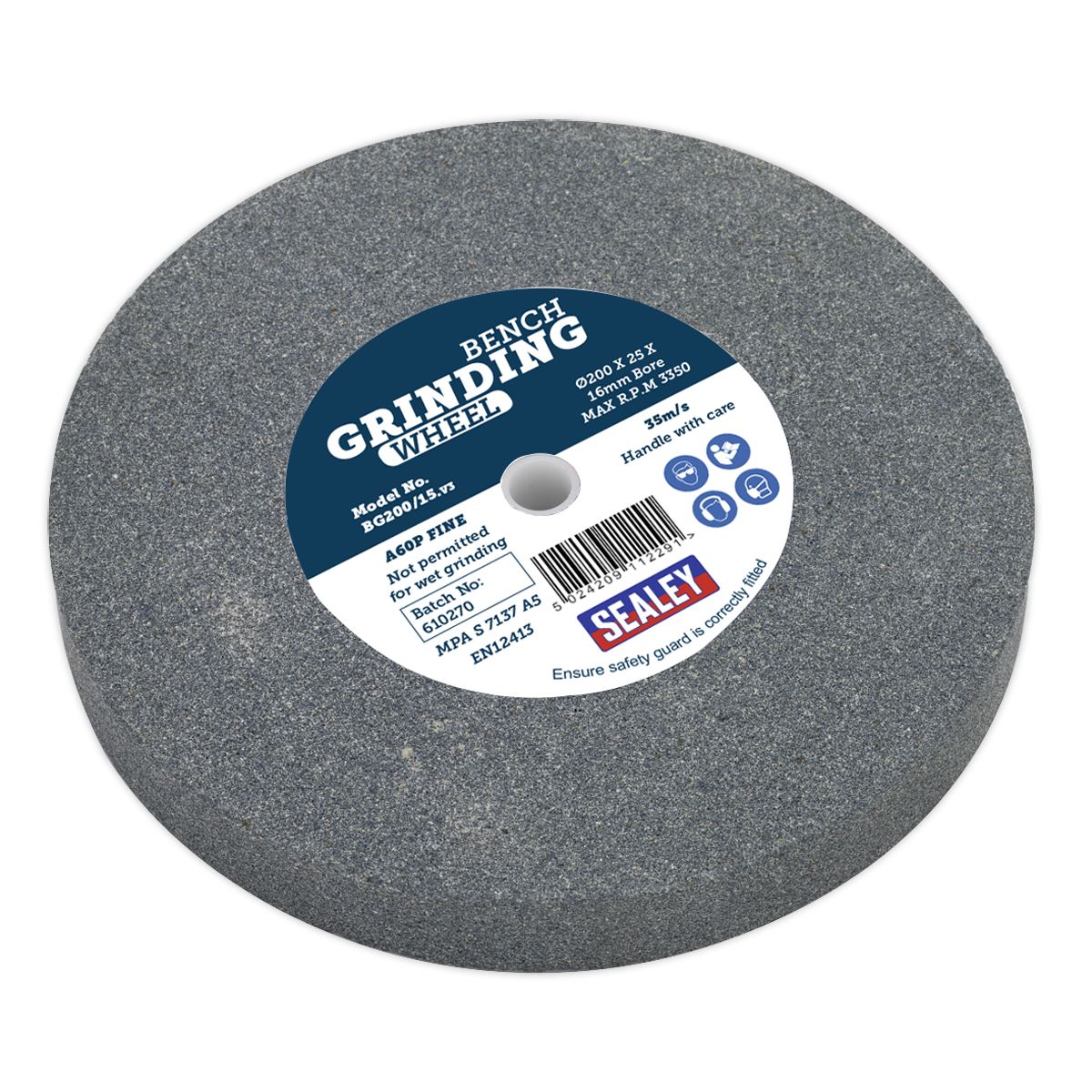 Sealey Grinding Stone Ø200 x 25mm Ø16mm Bore A60P Fine