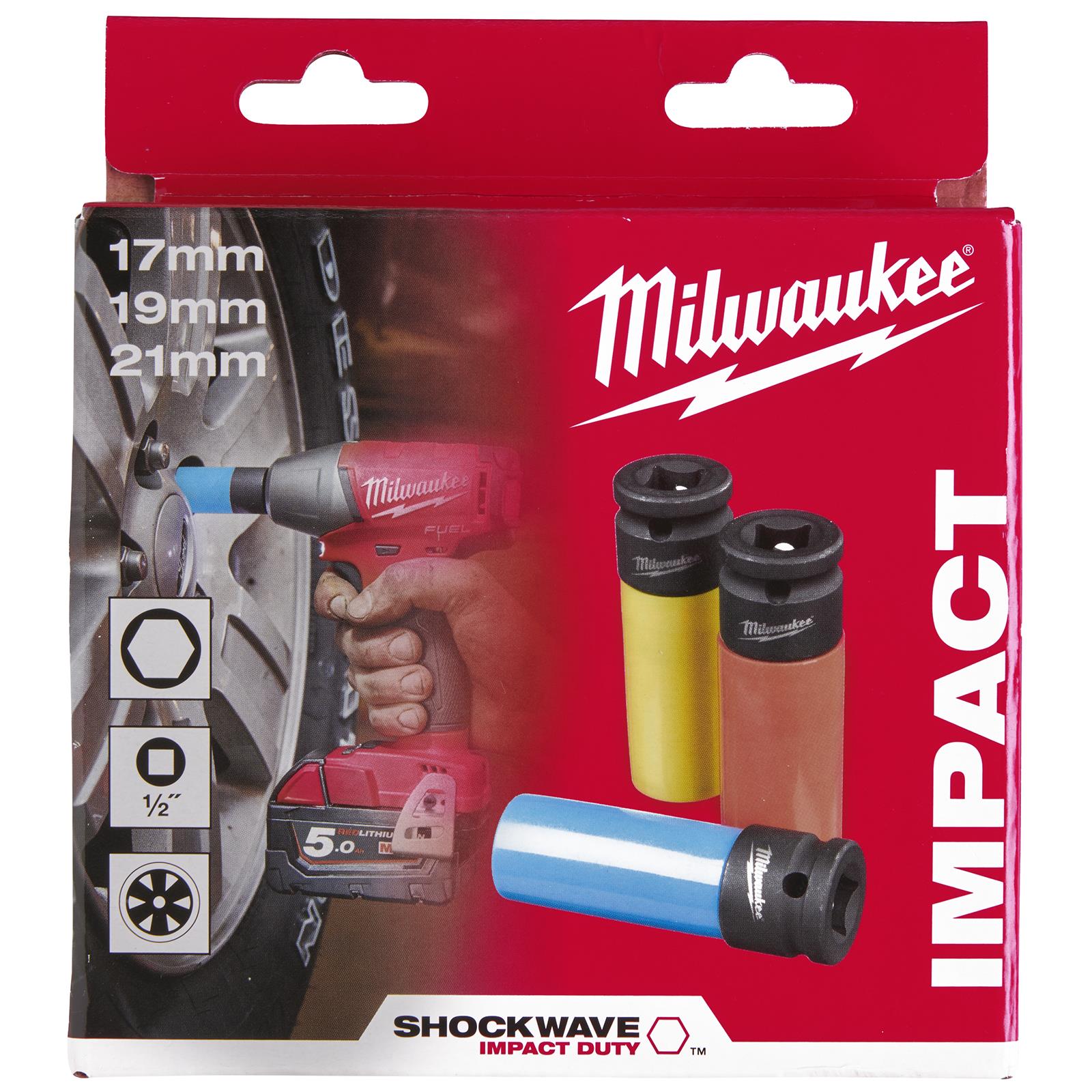Milwaukee Automotive Impact Socket Set SHOCKWAVE Impact Duty 3 Piece 1/2" Drive