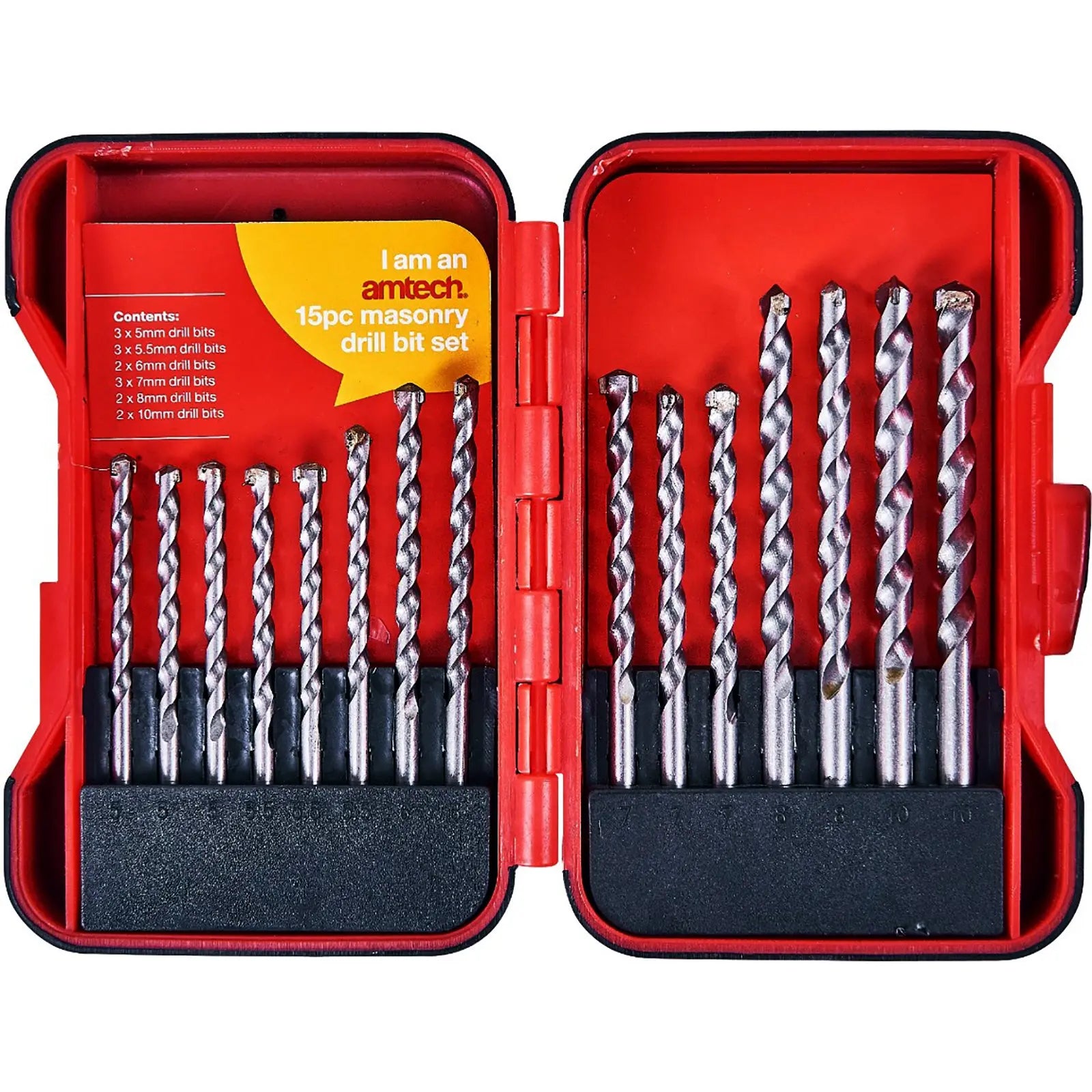 Amtech 15 Piece Masonry Drill Bit Set in Case 5-10mm
