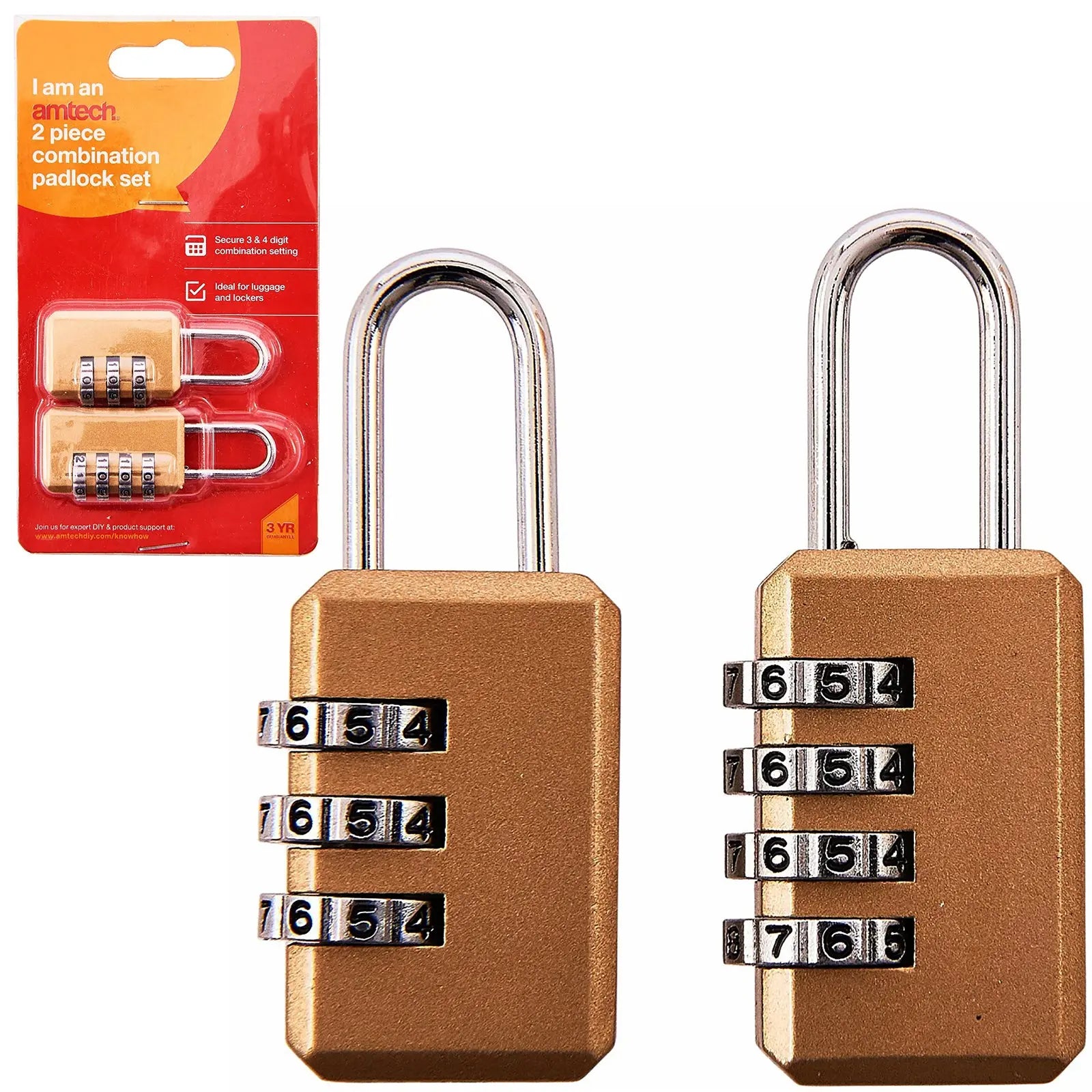 Amtech 2 Piece Travel Suitcase Combination Padlock Set