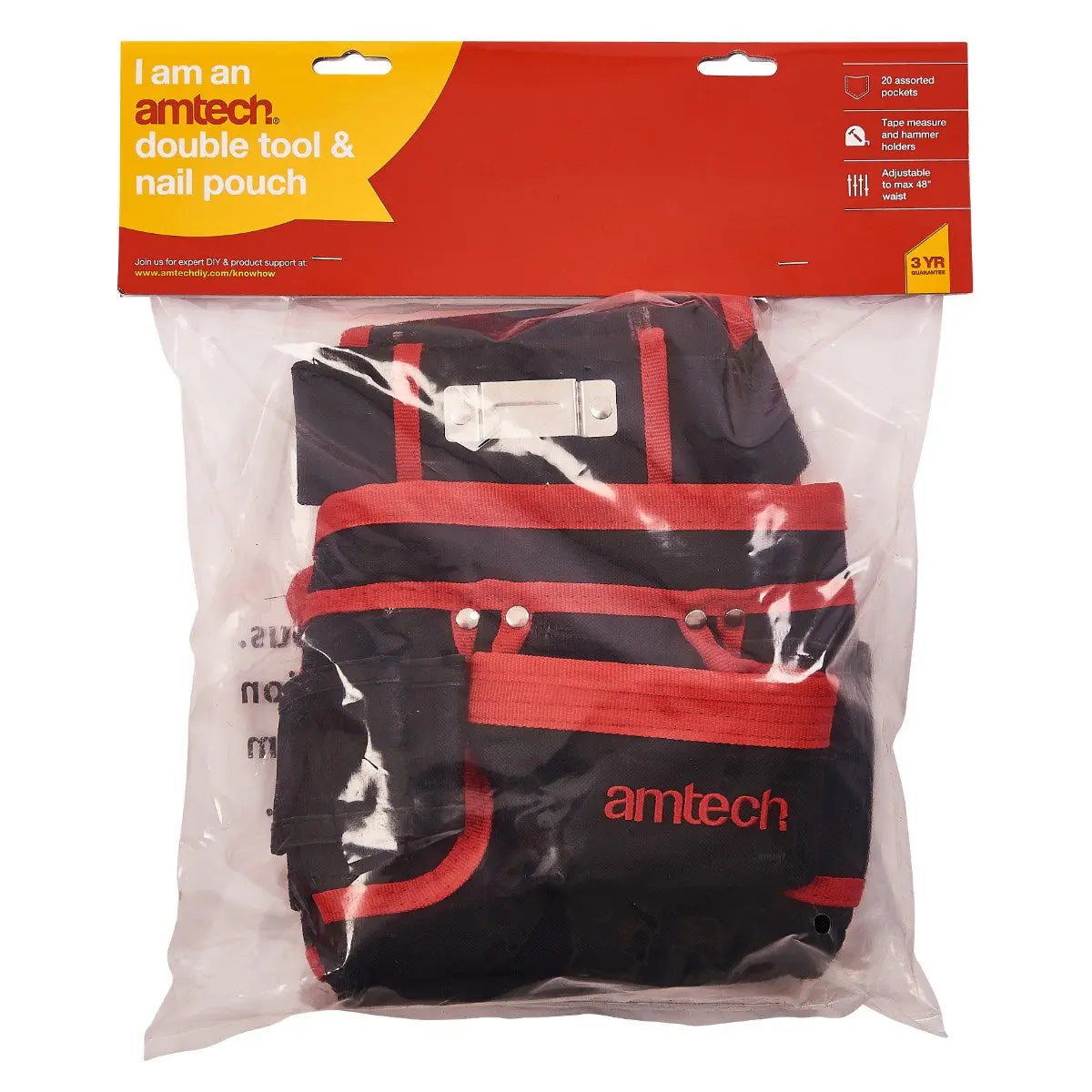 Amtech 20 Pocket Double Tool Belt Nail Pouch Hammer Loop