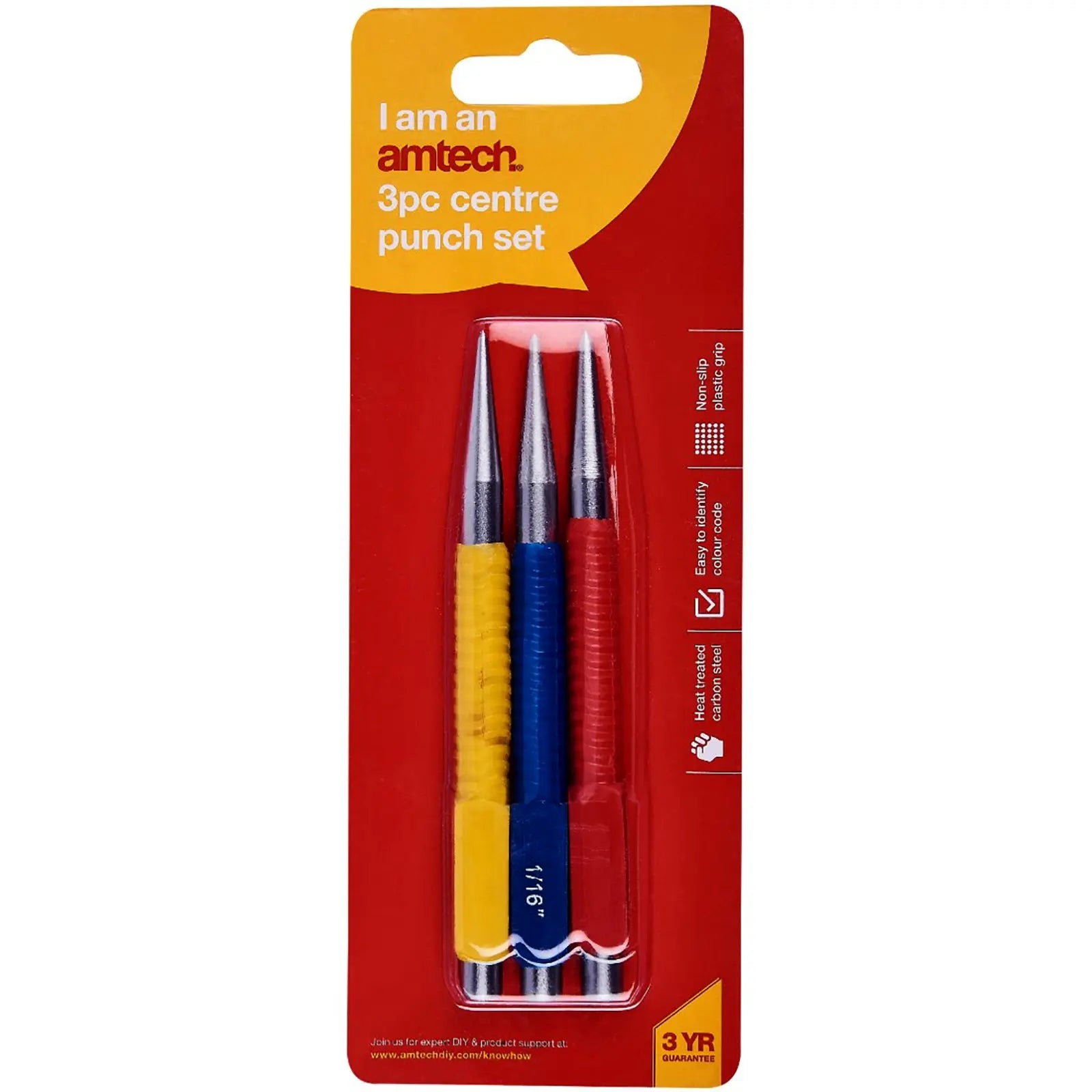Amtech 3 Piece Colour Coded Centre Punch Set