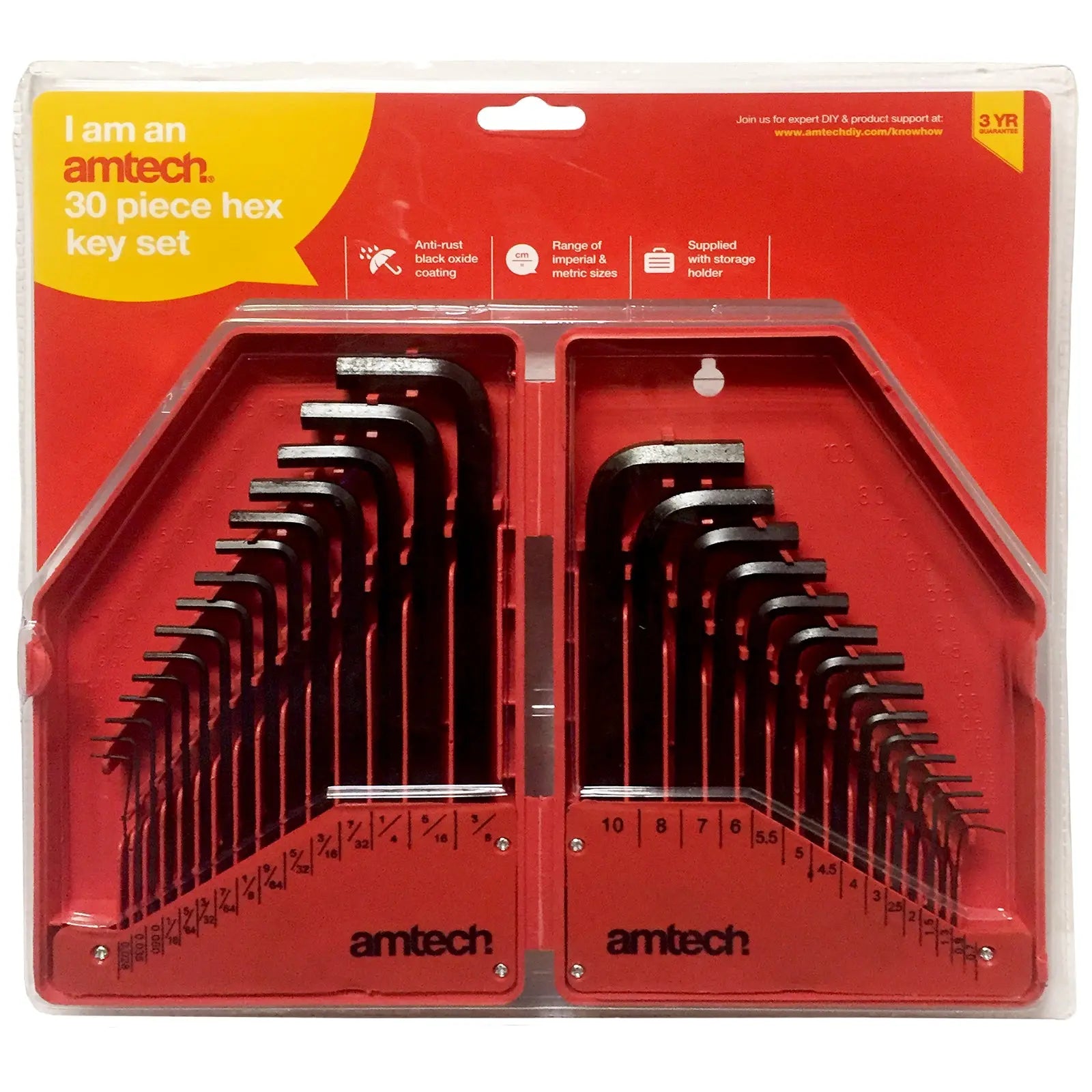 Amtech 30 Piece Hexagon Key Set Metric and Imperial Keys 0.7-10mm