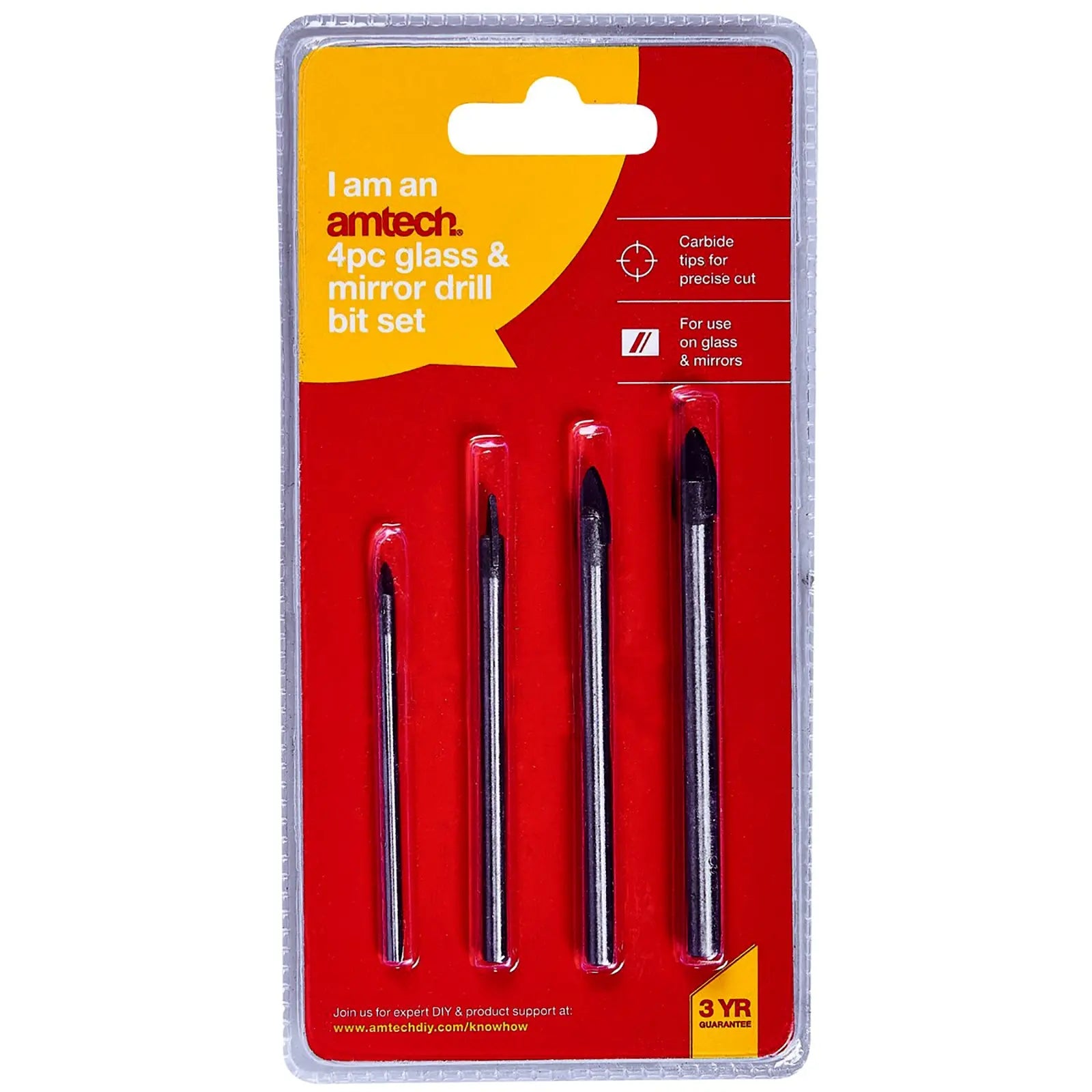 Amtech 4 Piece Glass and Mirror Drill Bit Set 3-8mm