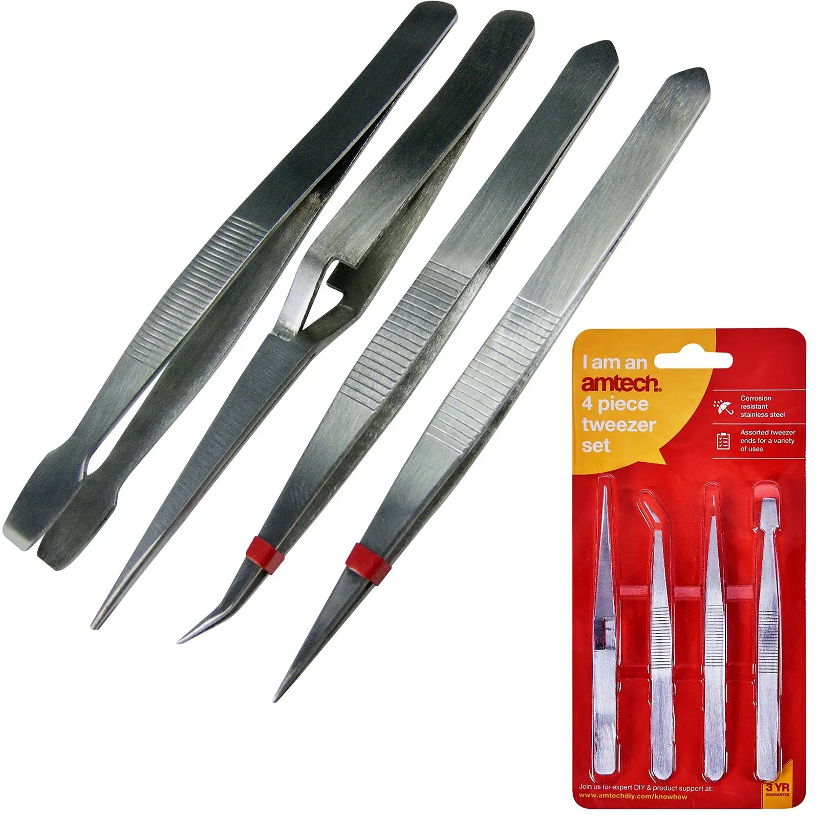 Amtech 4 Piece Tweezer Set Hobby Computer Repair