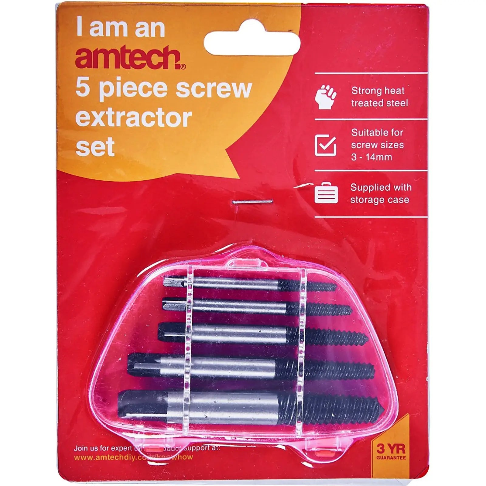 Amtech 5 Piece Screw Extractor Set 3-18mm