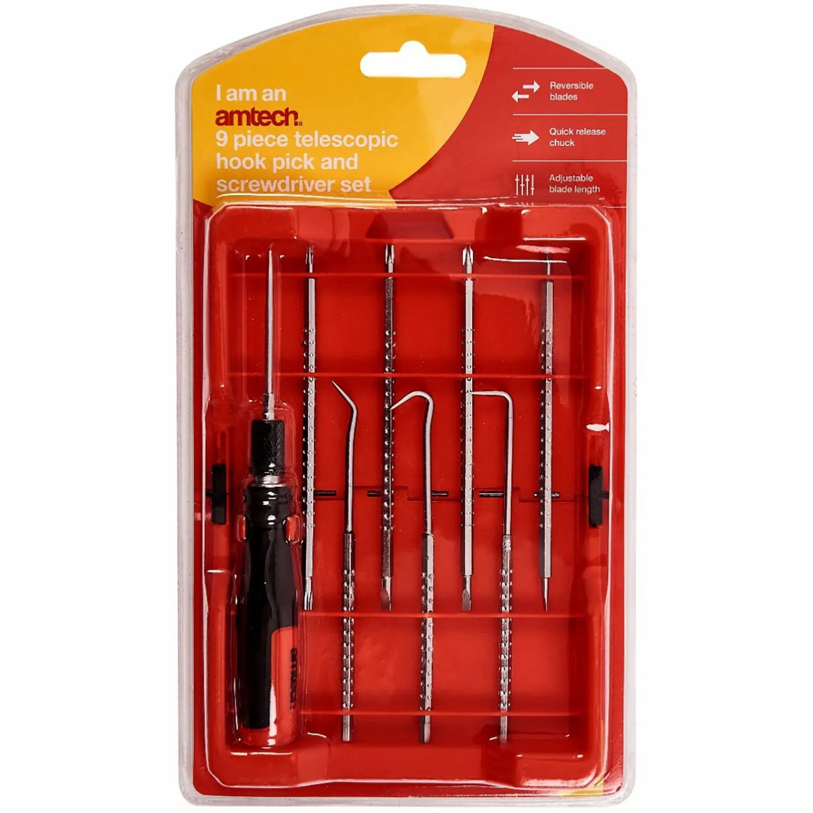 Amtech 9 Piece Telescopic Hook Pick and Screwdriver Set