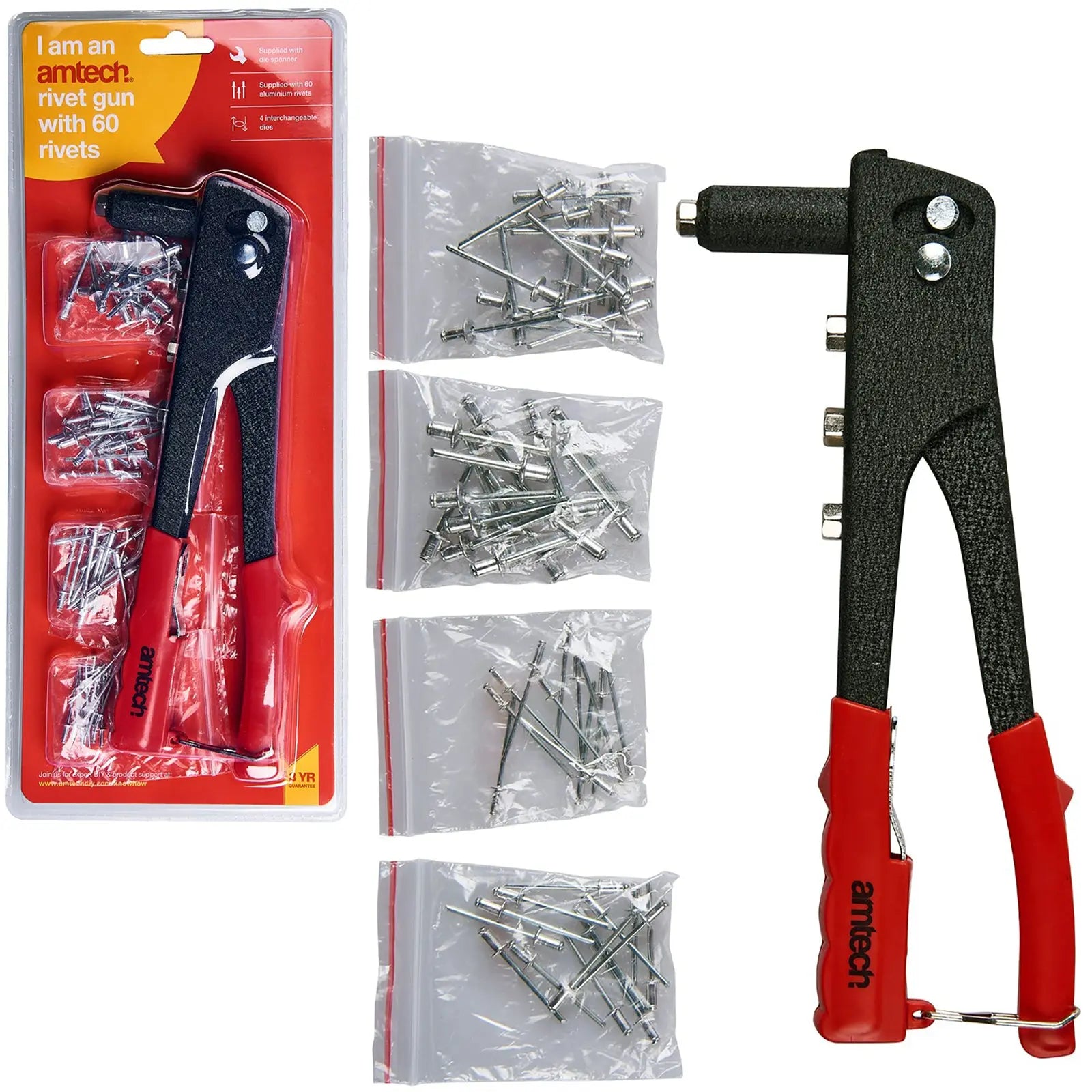 Amtech Hand Rivet Gun with 60 Rivets