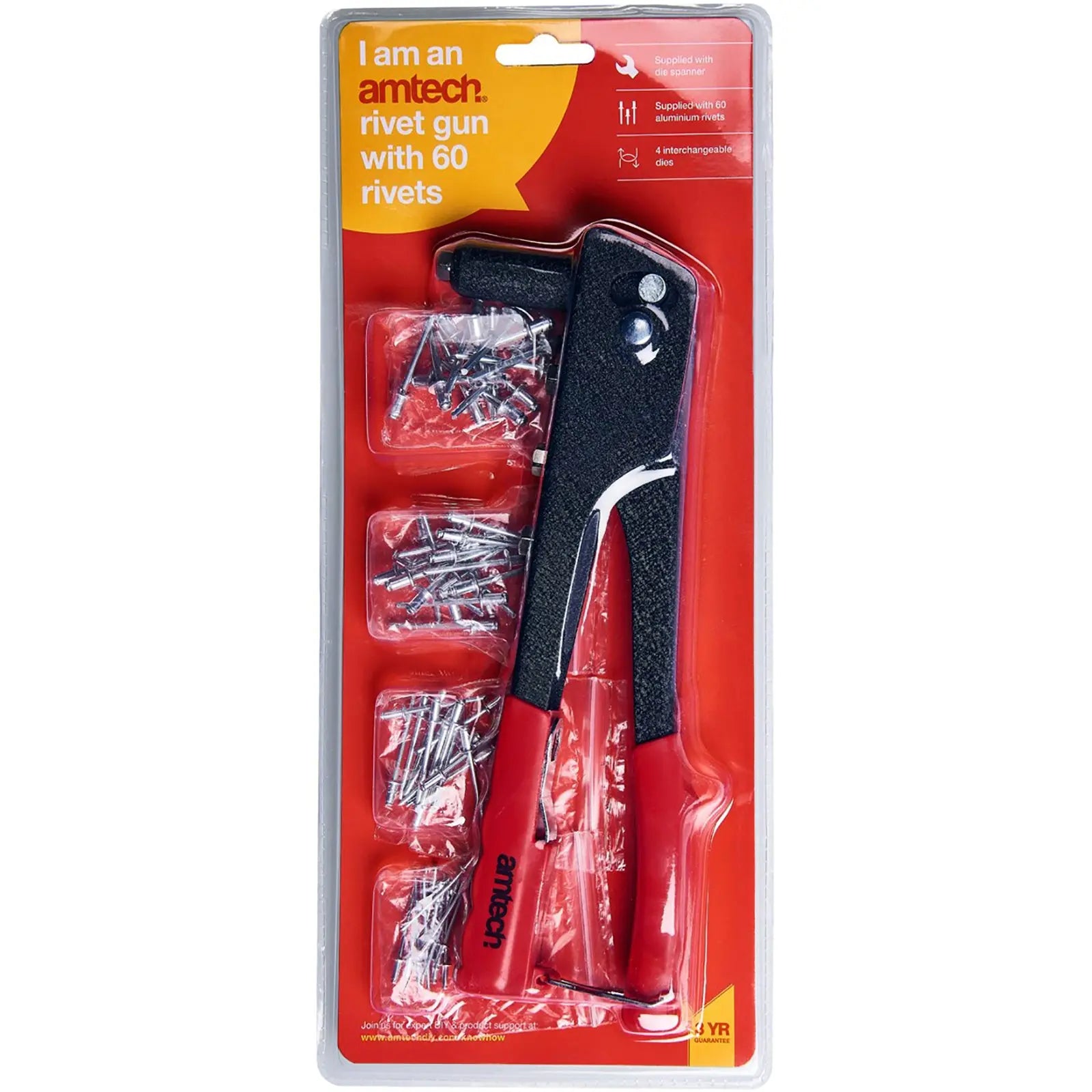 Amtech Hand Rivet Gun with 60 Rivets