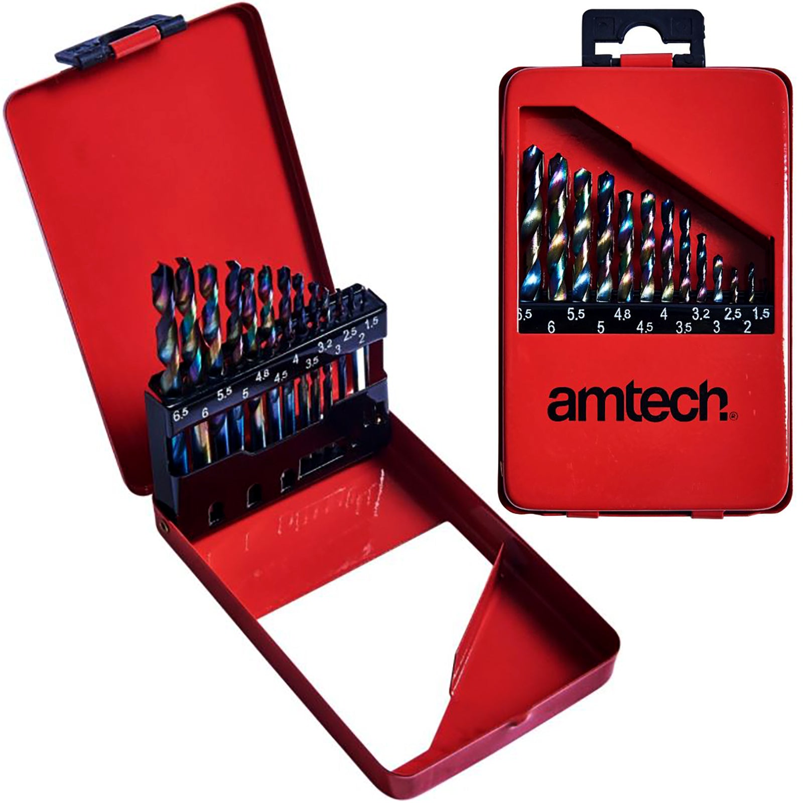 Amtech HSS Titanium Nitride Coated Drill Bit Set 1.5-6.5mm Metal Wood 13pc