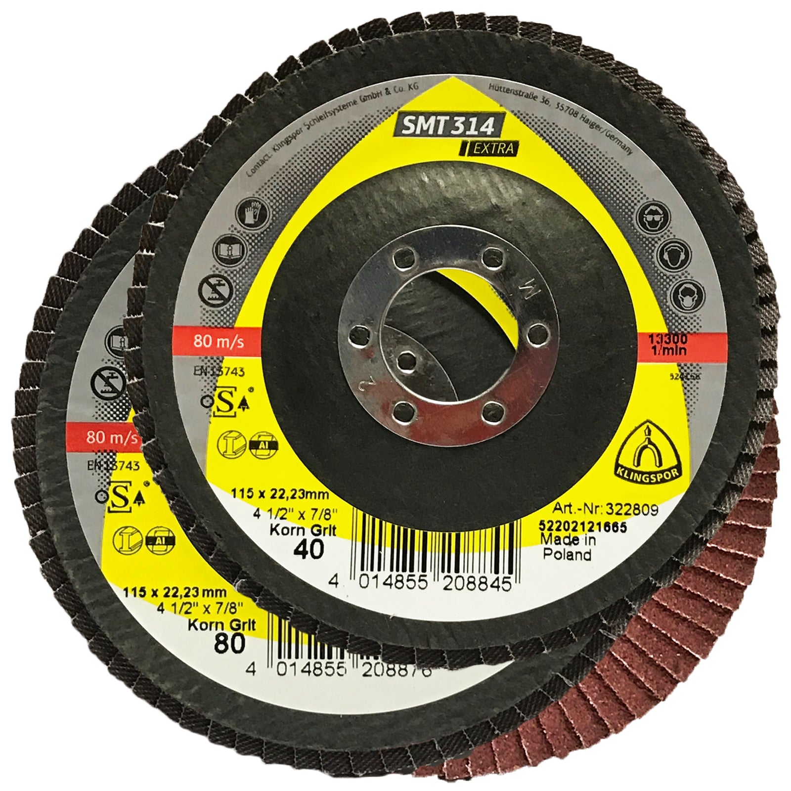 Klingspor SMT314 115mm Aluminium Oxide Flap Sanding Discs 40-120 Grit