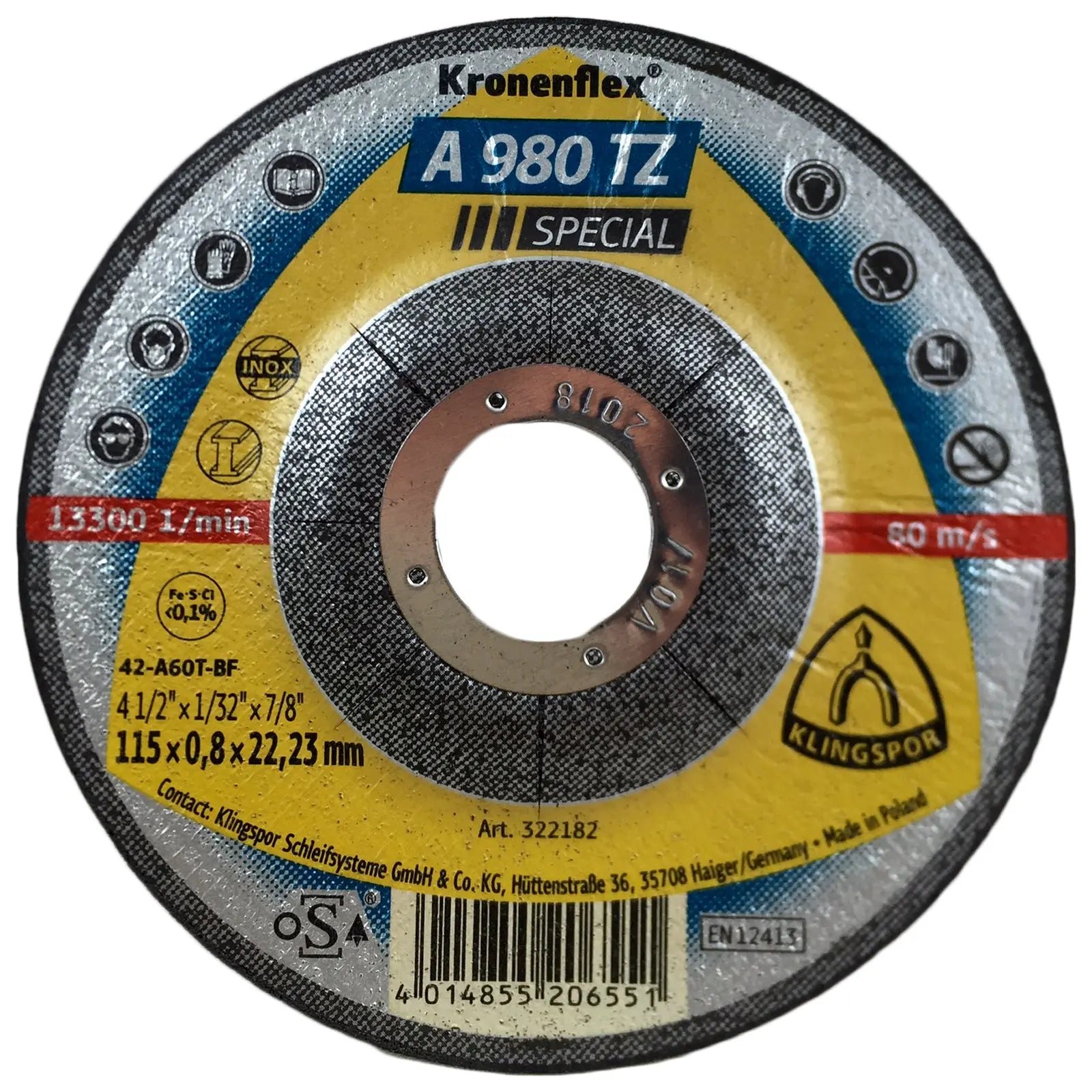 Klingspor A980TZ 115mm x 0.8mm Inox Stainless Steel Cutting Discs