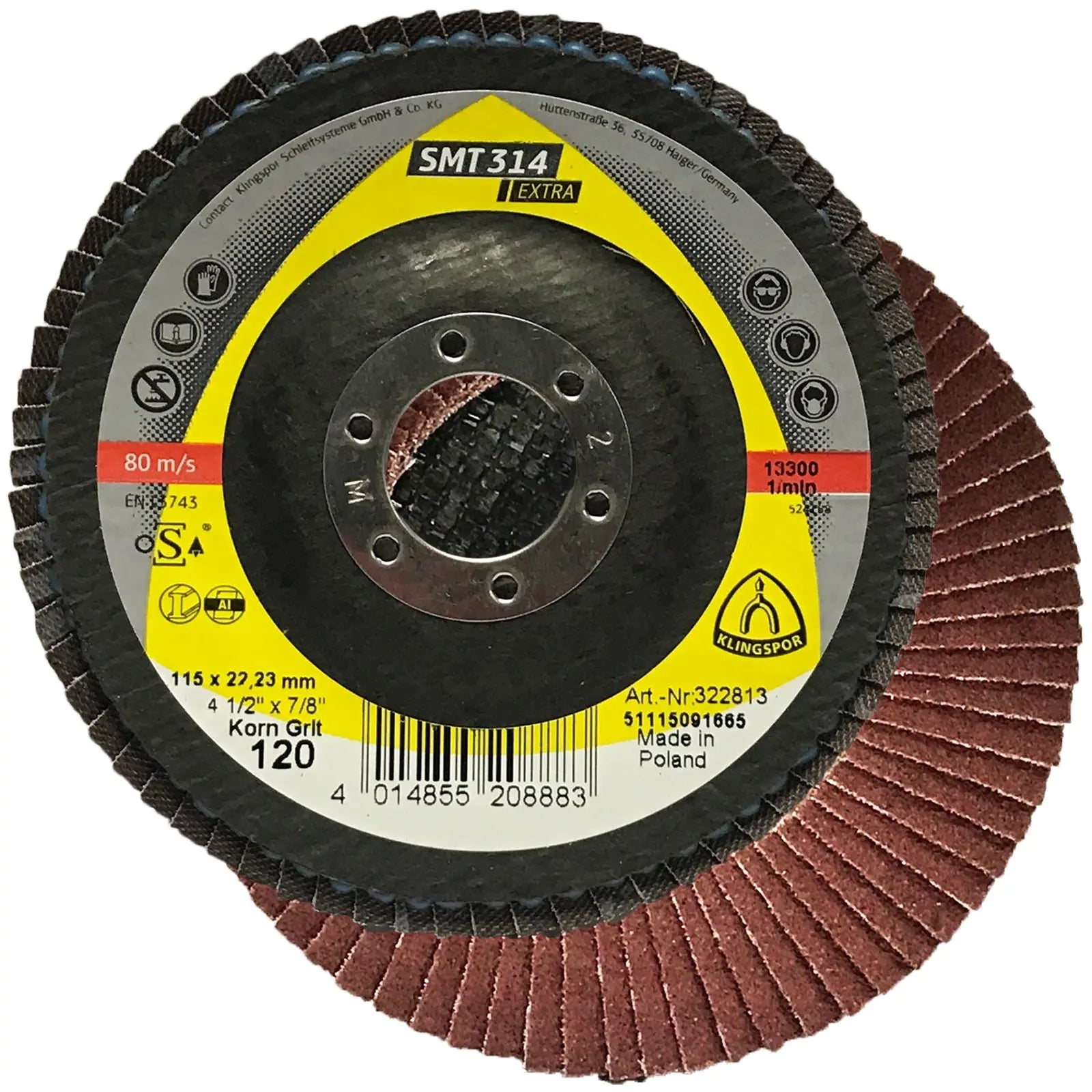 Klingspor SMT314 115mm Aluminium Oxide Flap Sanding Discs 40-120 Grit