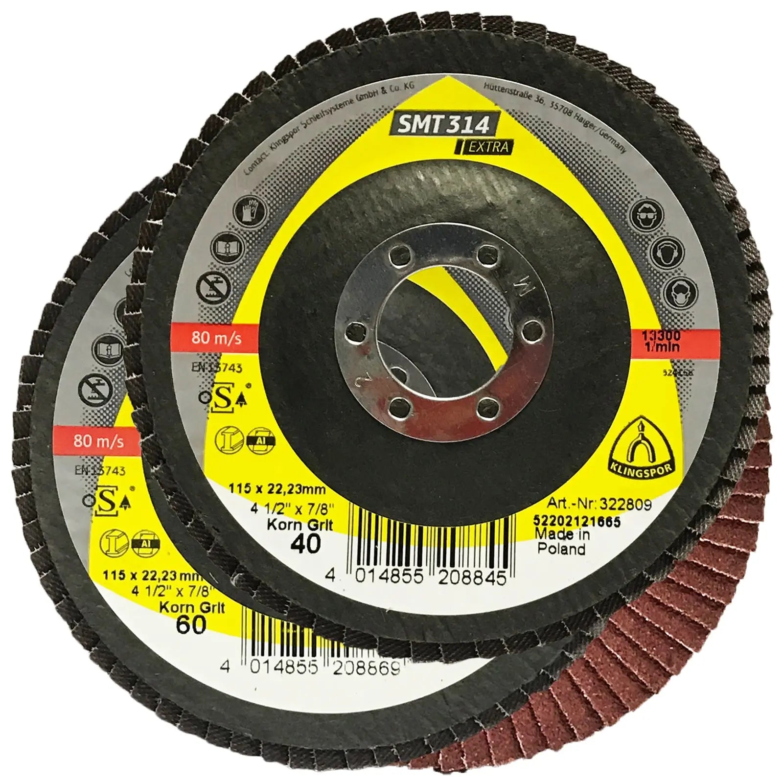 Klingspor SMT314 115mm Aluminium Oxide Flap Sanding Discs 40-120 Grit