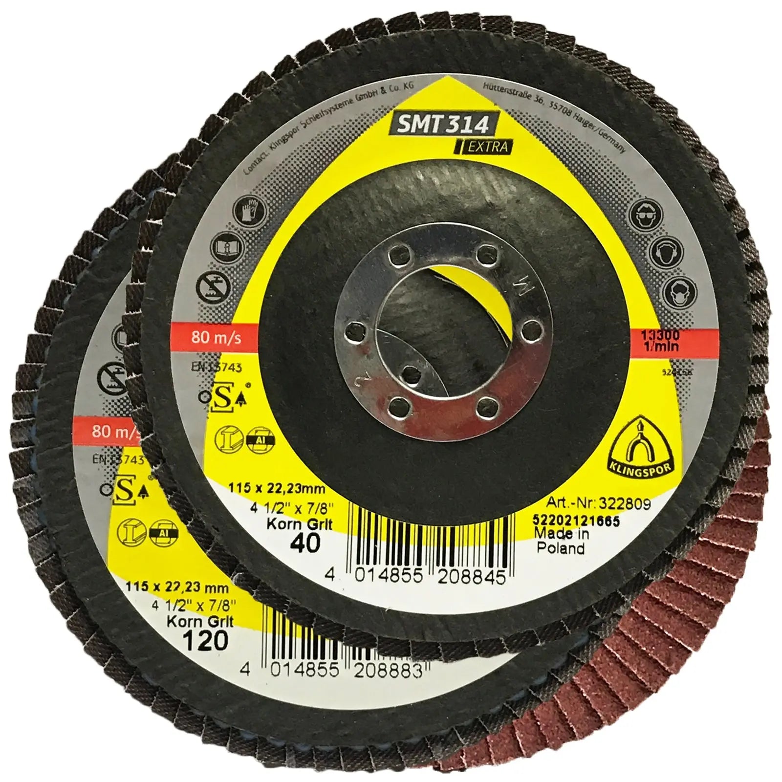 Klingspor SMT314 115mm Aluminium Oxide Flap Sanding Discs 40-120 Grit