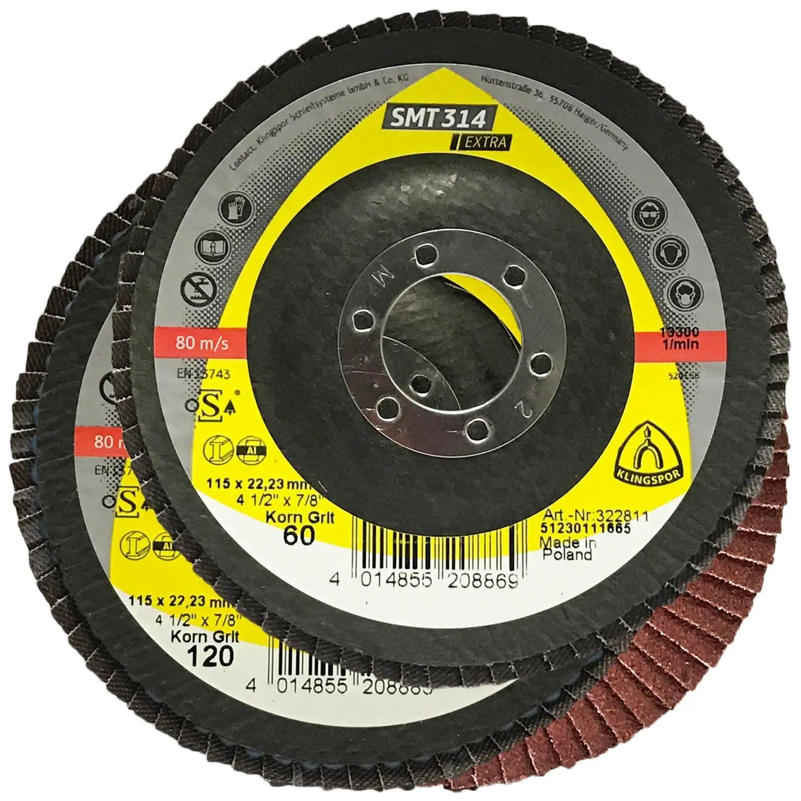 Klingspor SMT314 115mm Aluminium Oxide Flap Sanding Discs 40-120 Grit