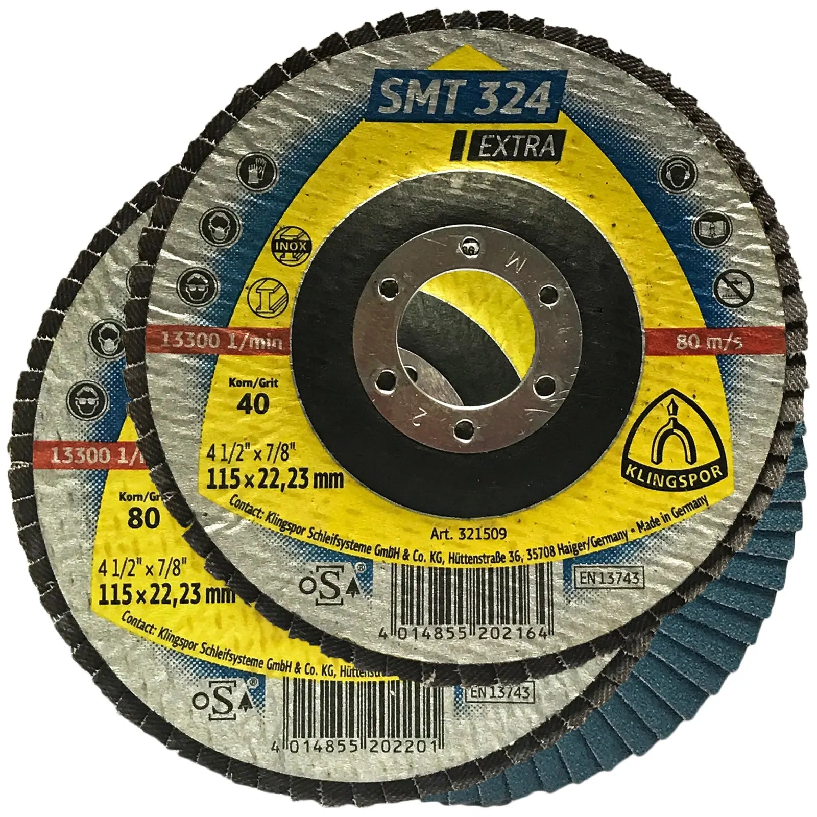 Klingspor SMT324 115mm Zirconia Alumina Flap Sanding Discs 40-80 Grit