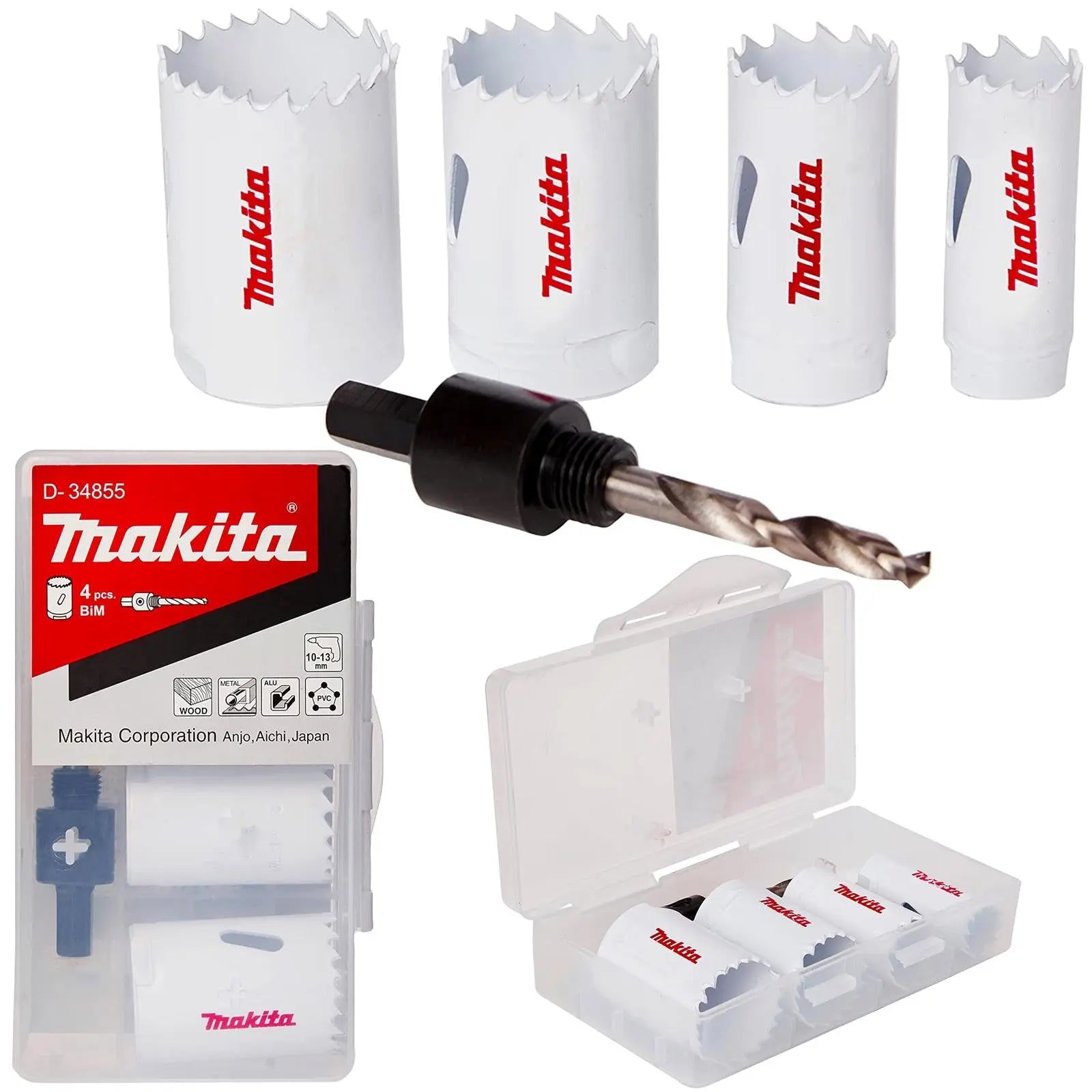 Makita Holsesaw Kit Small Bi-Metal 5 Pieces 20-35mm and Arbor in Case D-34855 White Rose Tools