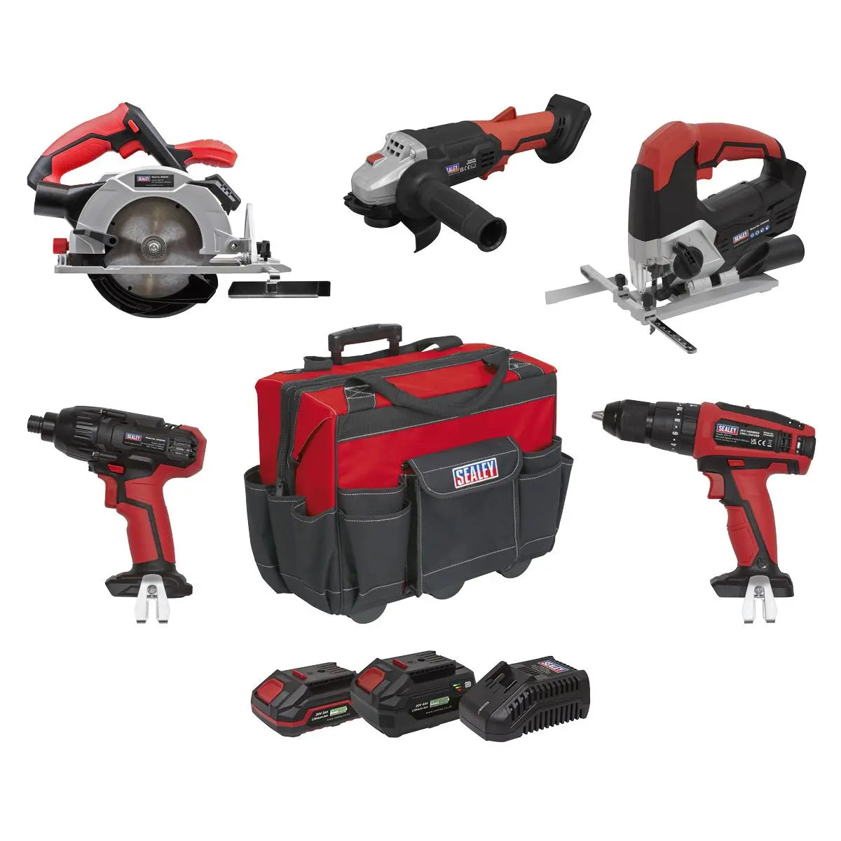 Sealey 5 x 20V SV20 Series Cordless 5 Tool Combo Kit - 2 Batteries White Rose Tools