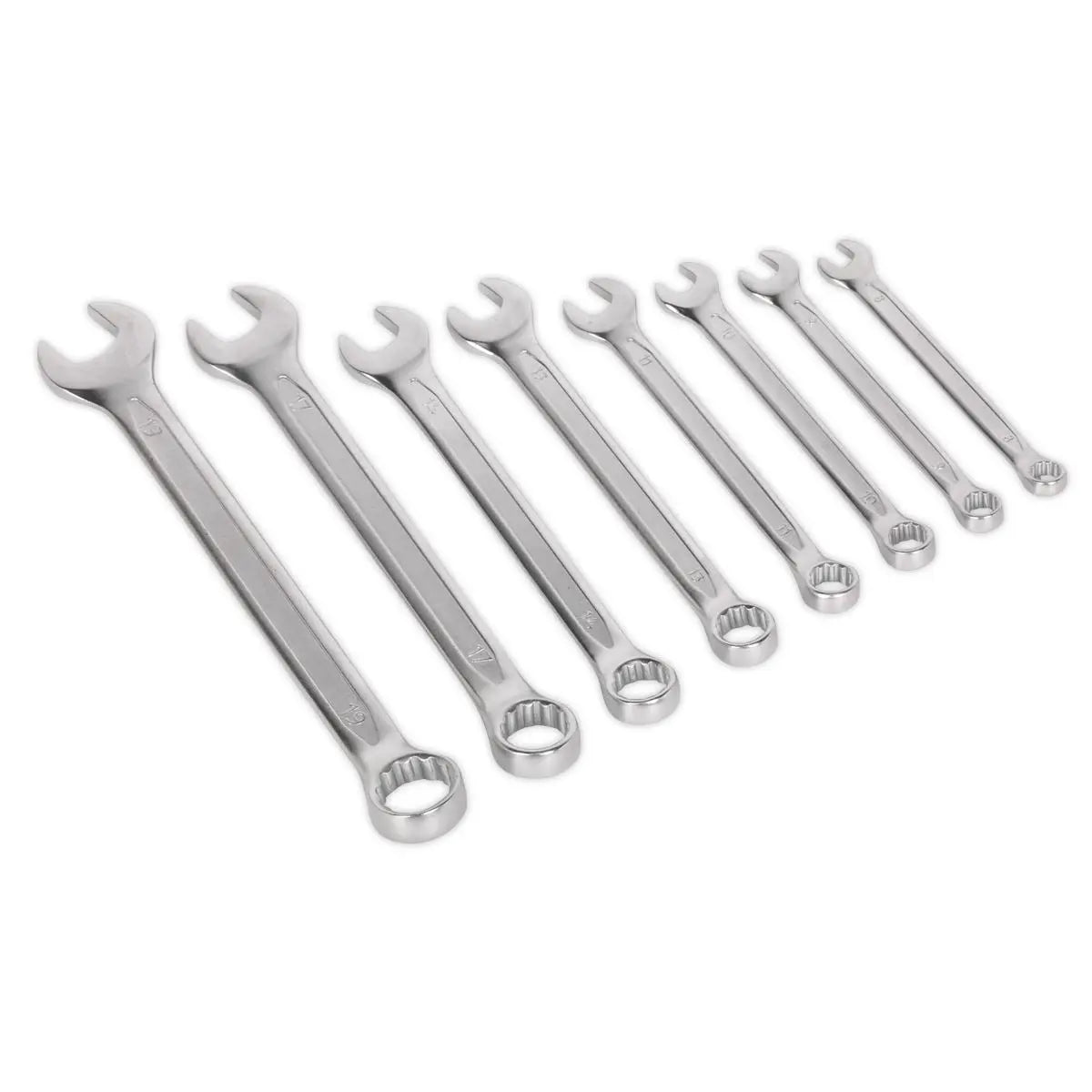 Sealey Premier 8 Piece Combination Spanner Set 8-19mm Open End Ring Spanners