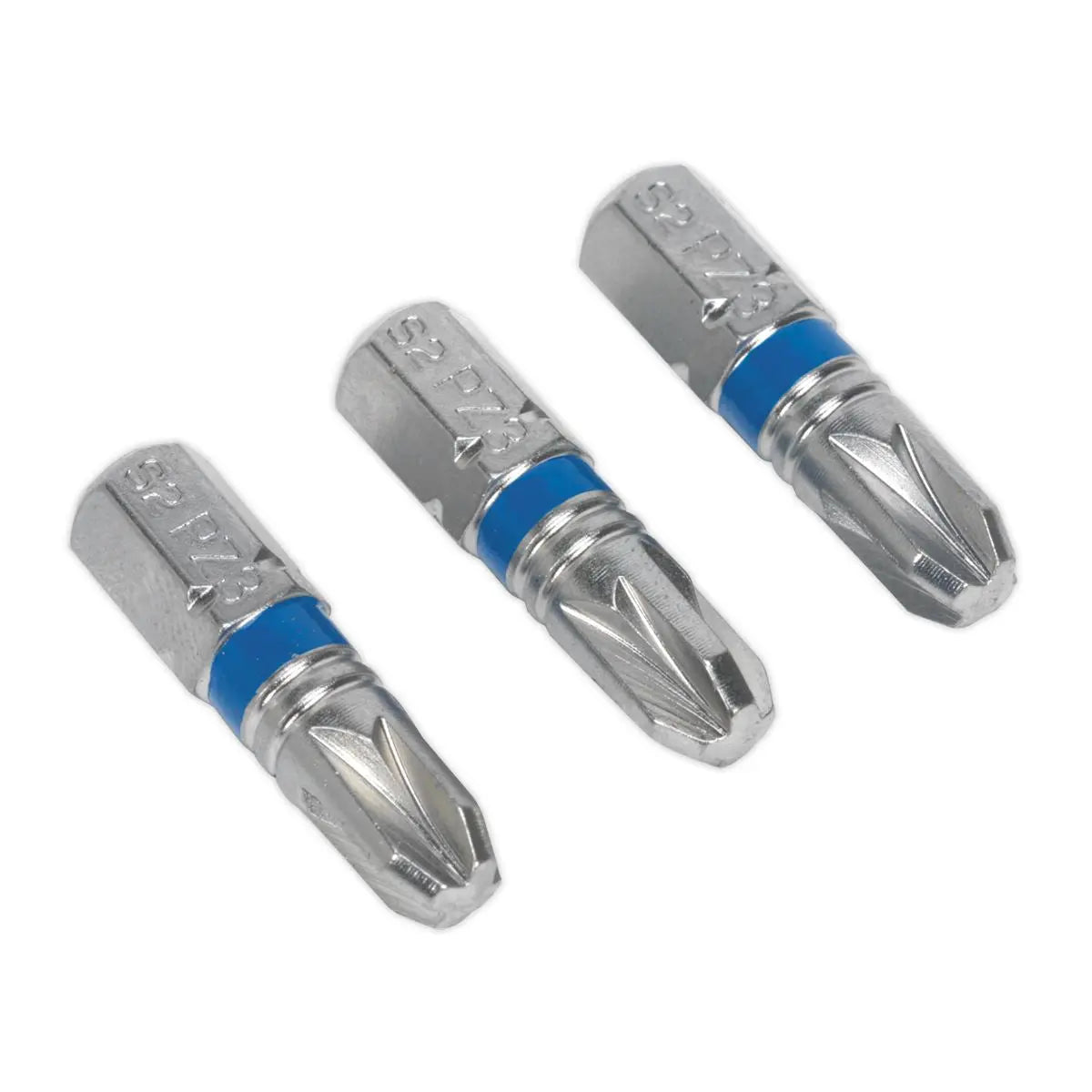 Sealey Screwdriver Bits Colour Coded S2 Steel 3 Pack Pozi Phillips Slotted 25mm 75mm