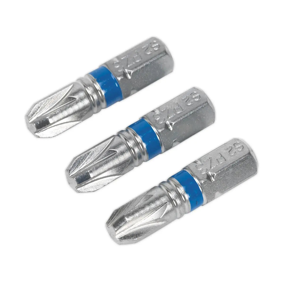 Sealey Screwdriver Bits Colour Coded S2 Steel 3 Pack Pozi Phillips Slotted 25mm 75mm