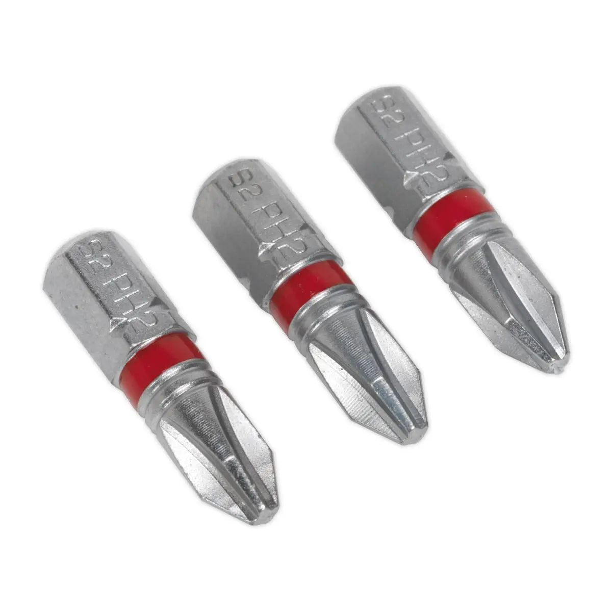 Sealey Screwdriver Bits Colour Coded S2 Steel 3 Pack Pozi Phillips Slotted 25mm 75mm