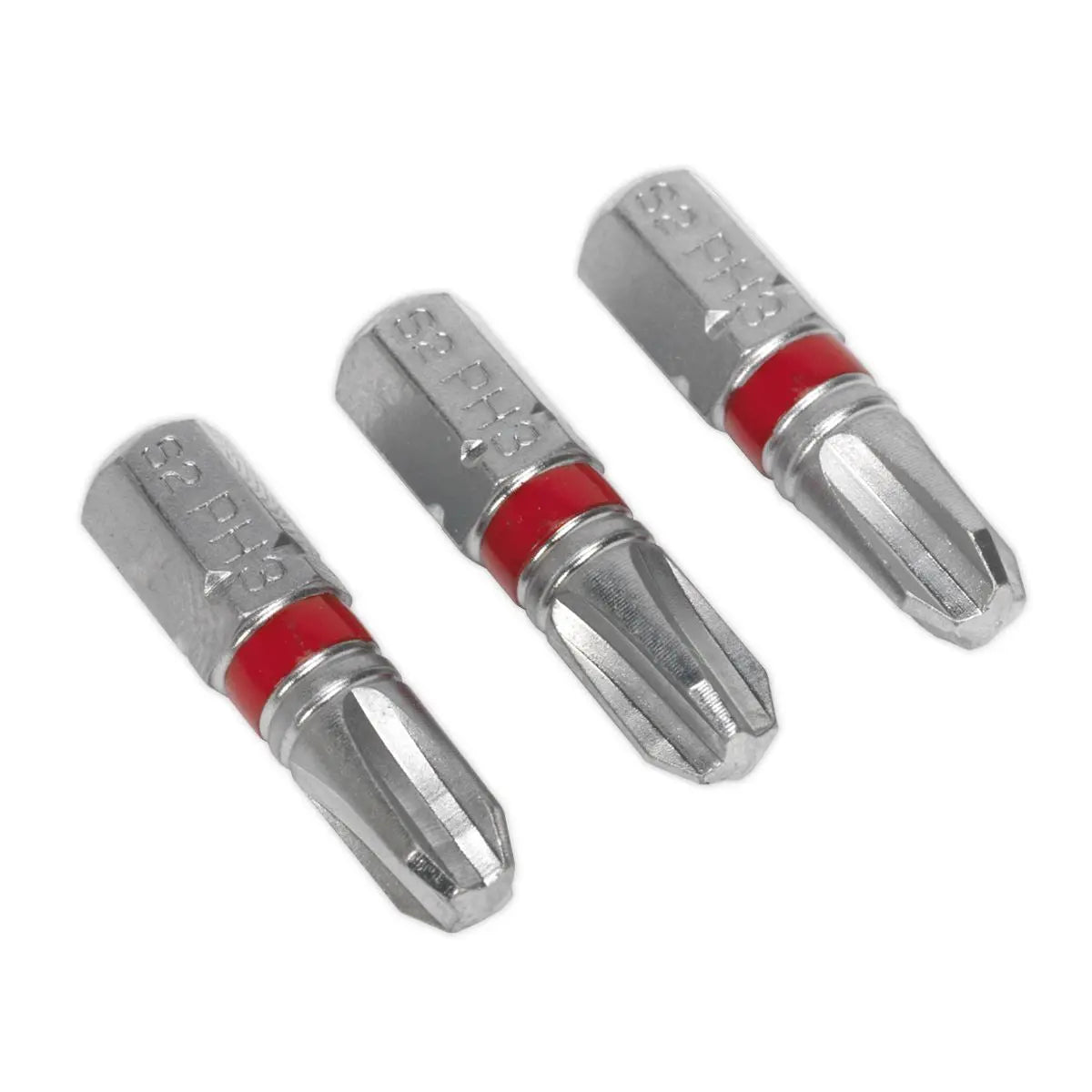 Sealey Screwdriver Bits Colour Coded S2 Steel 3 Pack Pozi Phillips Slotted 25mm 75mm