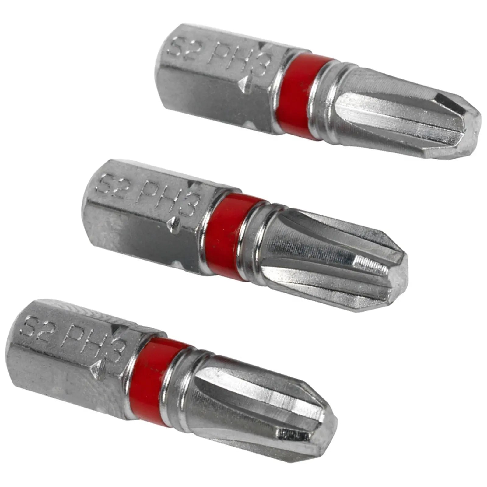 Sealey Screwdriver Bits Colour Coded S2 Steel 3 Pack Pozi Phillips Slotted 25mm 75mm