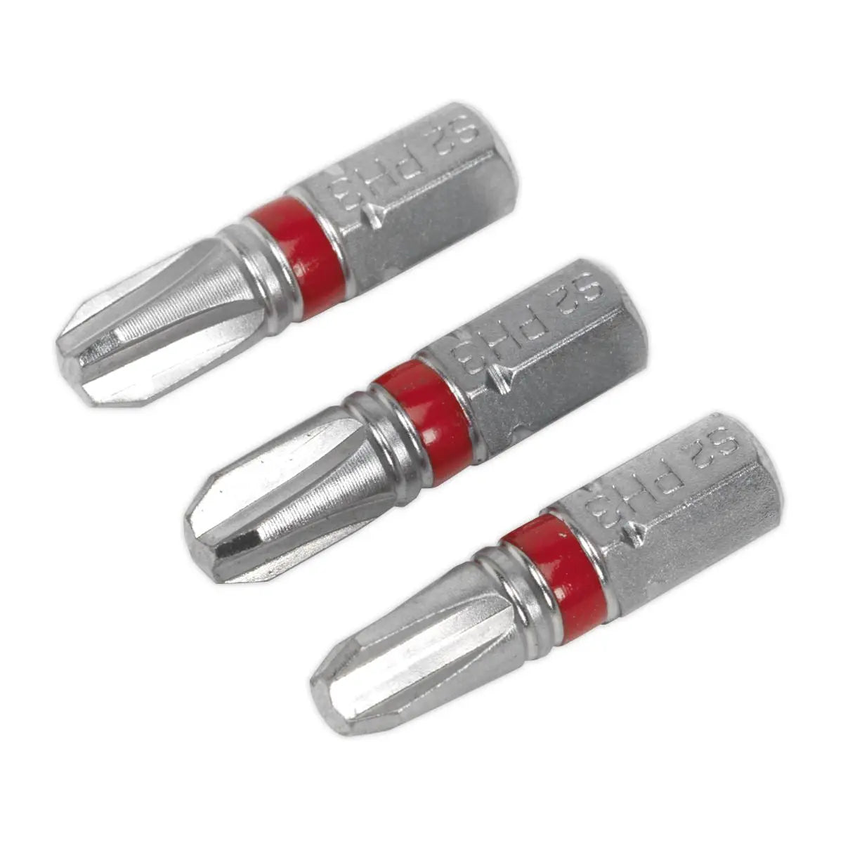 Sealey Screwdriver Bits Colour Coded S2 Steel 3 Pack Pozi Phillips Slotted 25mm 75mm