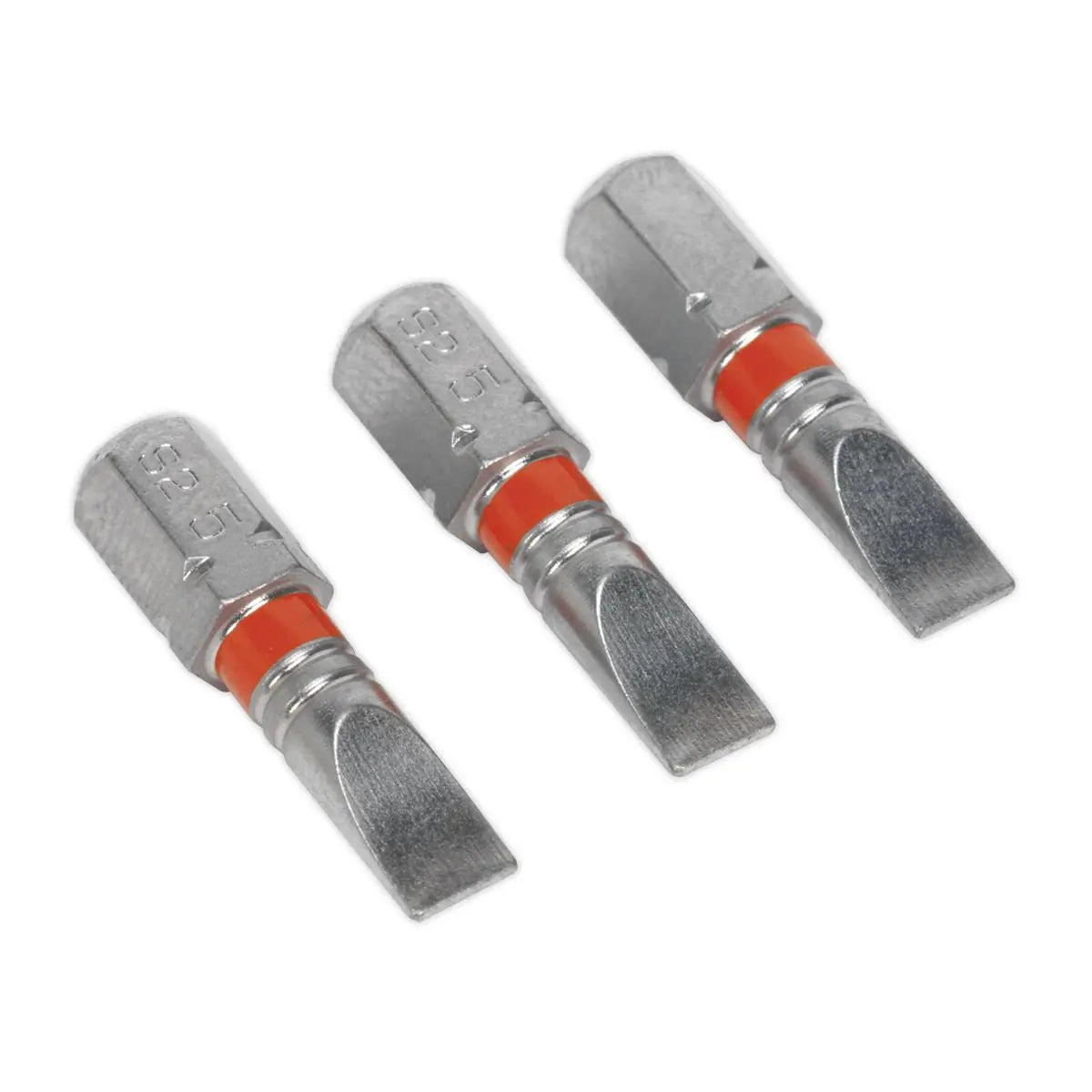 Sealey Screwdriver Bits Colour Coded S2 Steel 3 Pack Pozi Phillips Slotted 25mm 75mm
