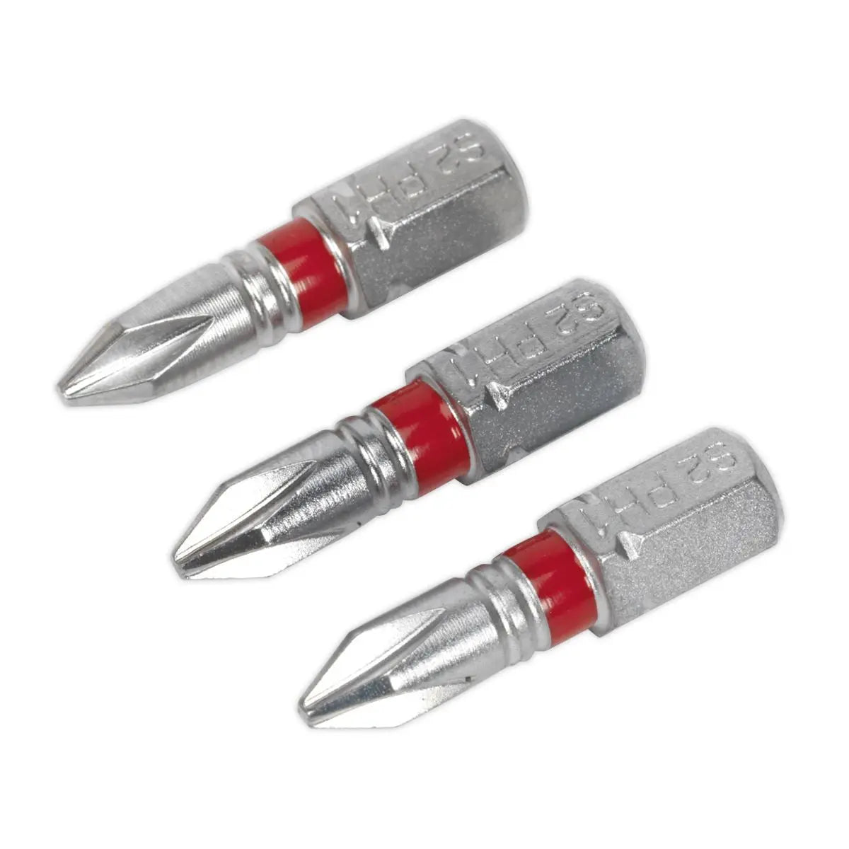 Sealey Screwdriver Bits Colour Coded S2 Steel 3 Pack Pozi Phillips Slotted 25mm 75mm