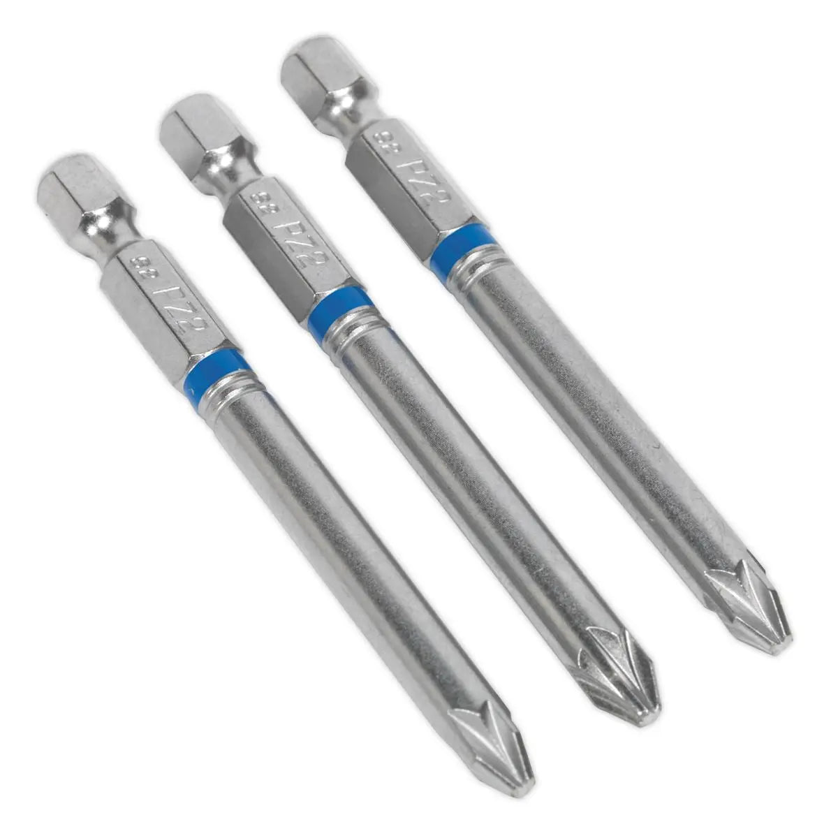 Sealey Screwdriver Bits Colour Coded S2 Steel 3 Pack Pozi Phillips Slotted 25mm 75mm