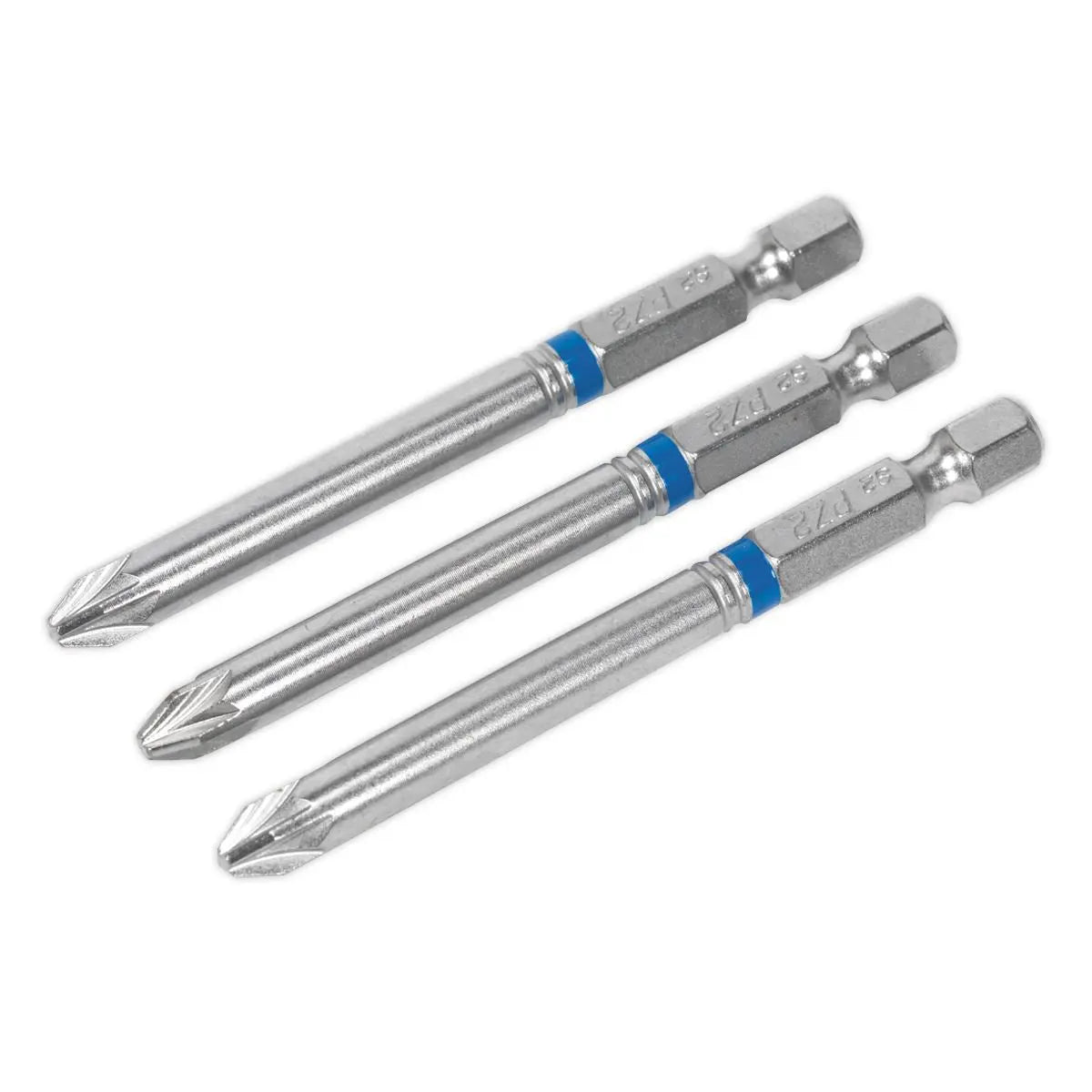 Sealey Screwdriver Bits Colour Coded S2 Steel 3 Pack Pozi Phillips Slotted 25mm 75mm