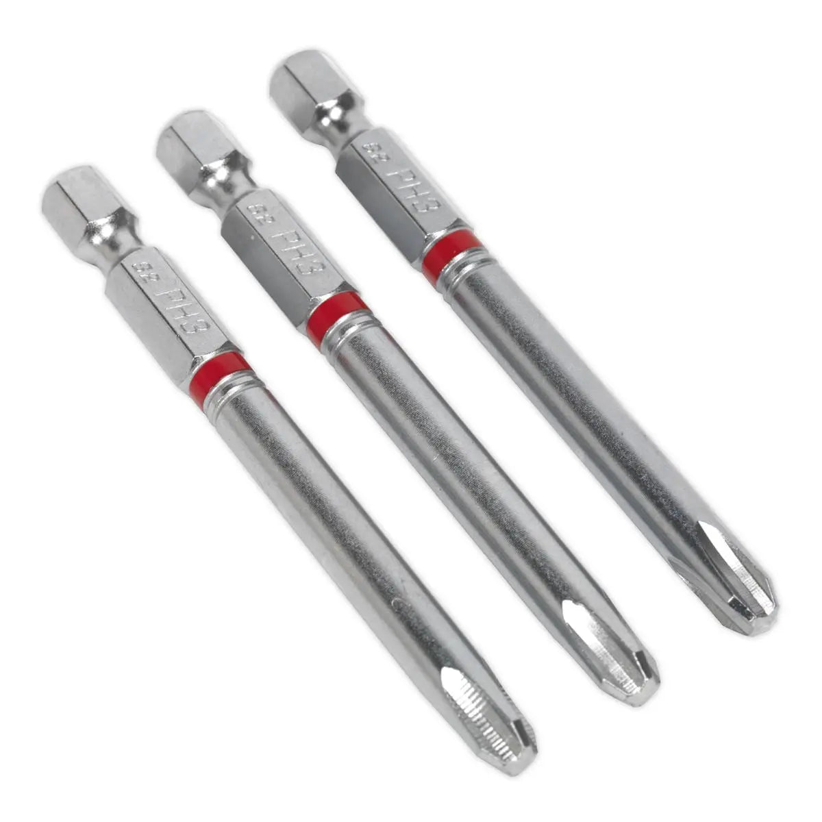 Sealey Screwdriver Bits Colour Coded S2 Steel 3 Pack Pozi Phillips Slotted 25mm 75mm