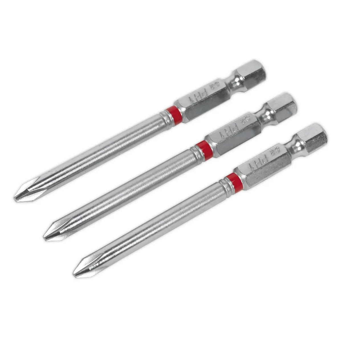 Sealey Screwdriver Bits Colour Coded S2 Steel 3 Pack Pozi Phillips Slotted 25mm 75mm
