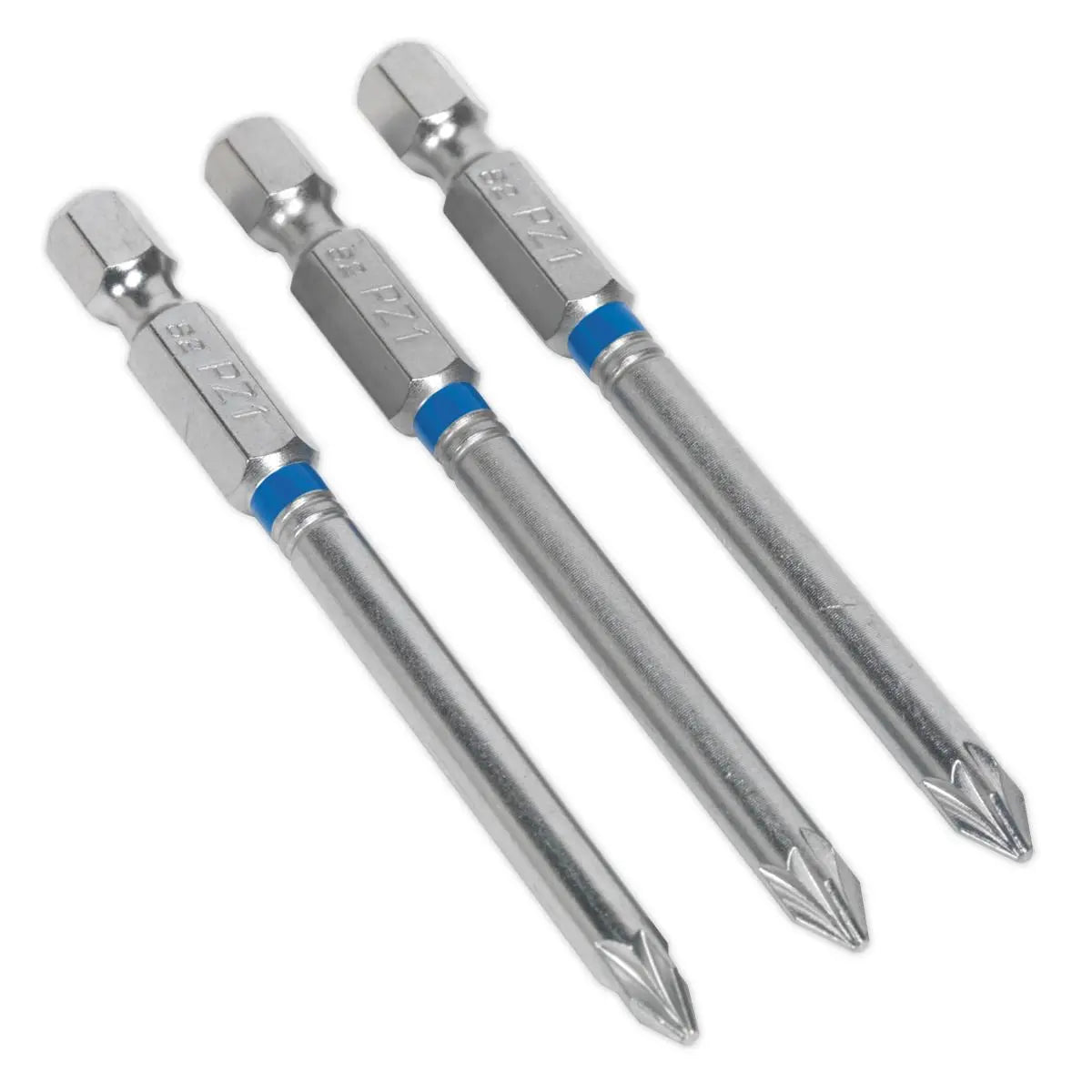 Sealey Screwdriver Bits Colour Coded S2 Steel 3 Pack Pozi Phillips Slotted 25mm 75mm