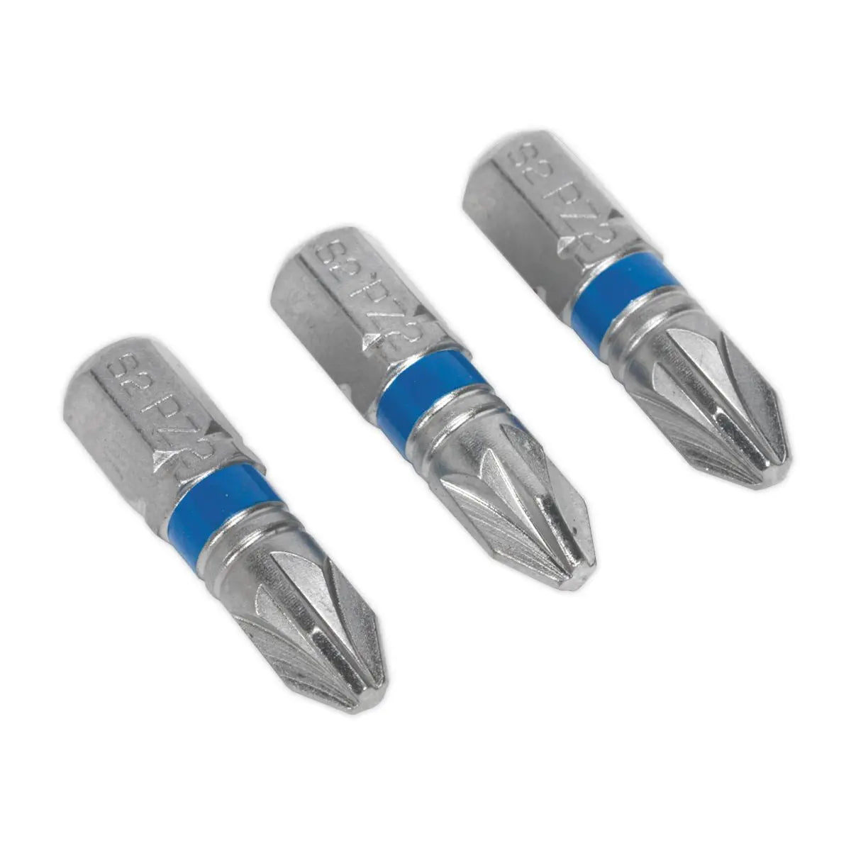 Sealey Screwdriver Bits Colour Coded S2 Steel 3 Pack Pozi Phillips Slotted 25mm 75mm