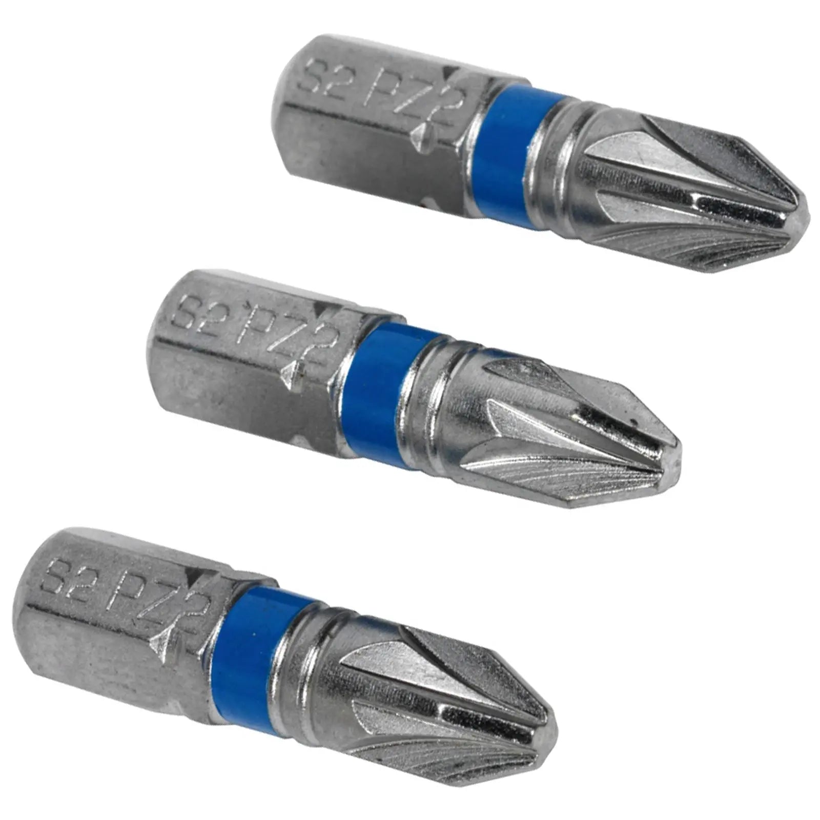 Sealey Screwdriver Bits Colour Coded S2 Steel 3 Pack Pozi Phillips Slotted 25mm 75mm