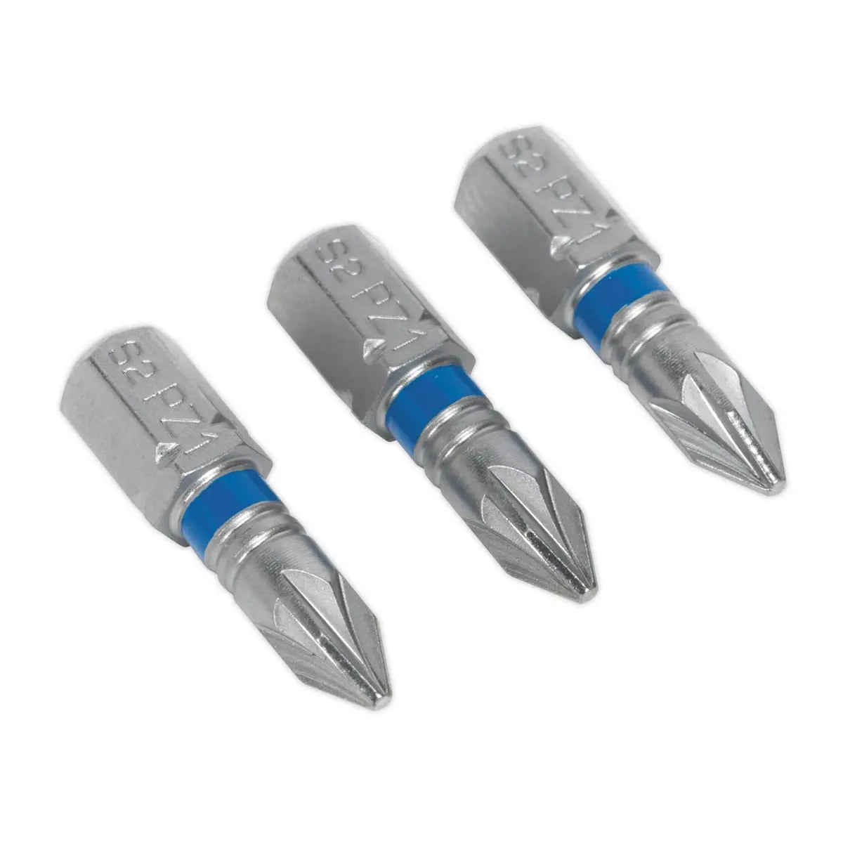 Sealey Screwdriver Bits Colour Coded S2 Steel 3 Pack Pozi Phillips Slotted 25mm 75mm