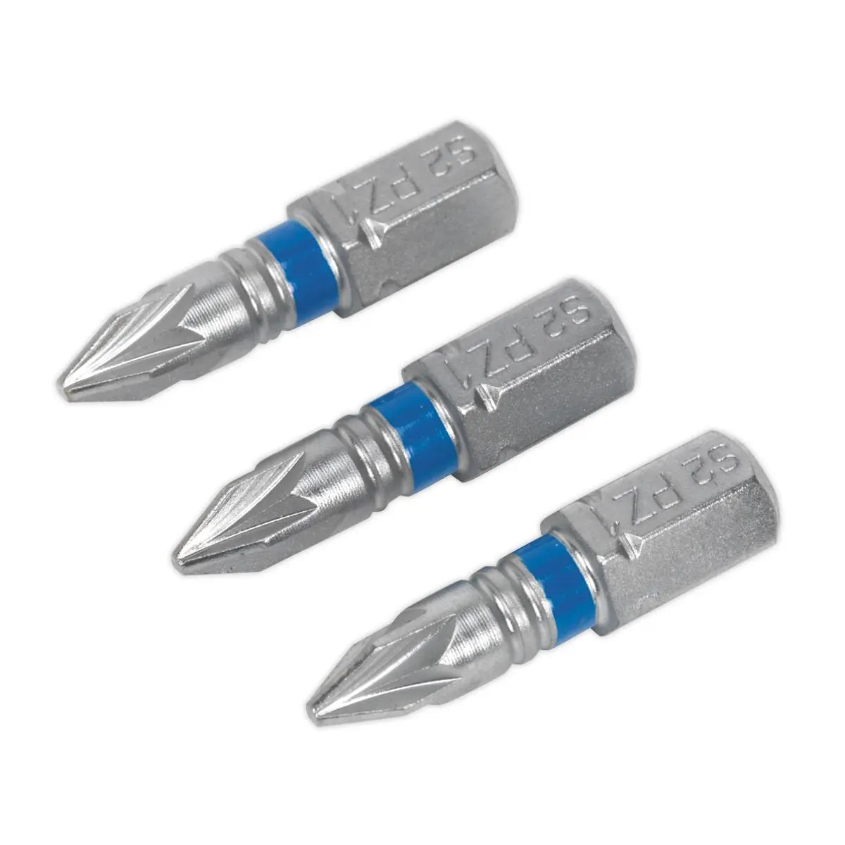 Sealey Screwdriver Bits Colour Coded S2 Steel 3 Pack Pozi Phillips Slotted 25mm 75mm