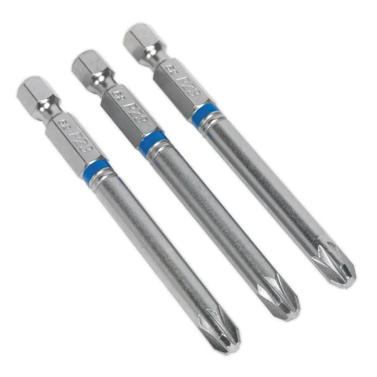 Sealey Screwdriver Bits Colour Coded S2 Steel 3 Pack Pozi Phillips Slotted 25mm 75mm