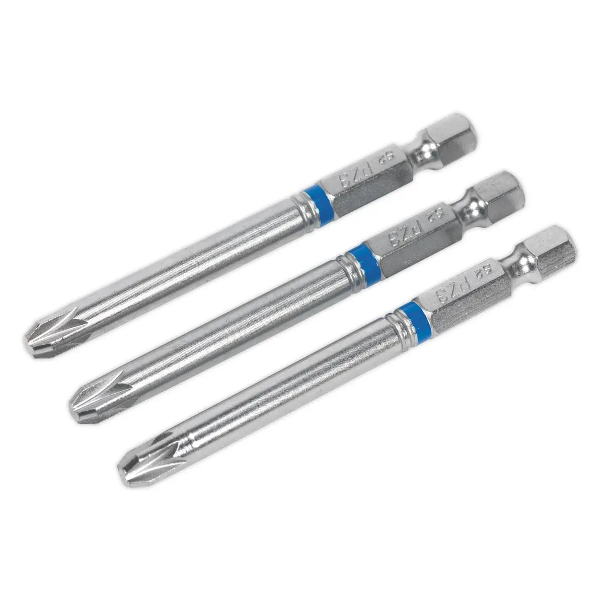Sealey Screwdriver Bits Colour Coded S2 Steel 3 Pack Pozi Phillips Slotted 25mm 75mm